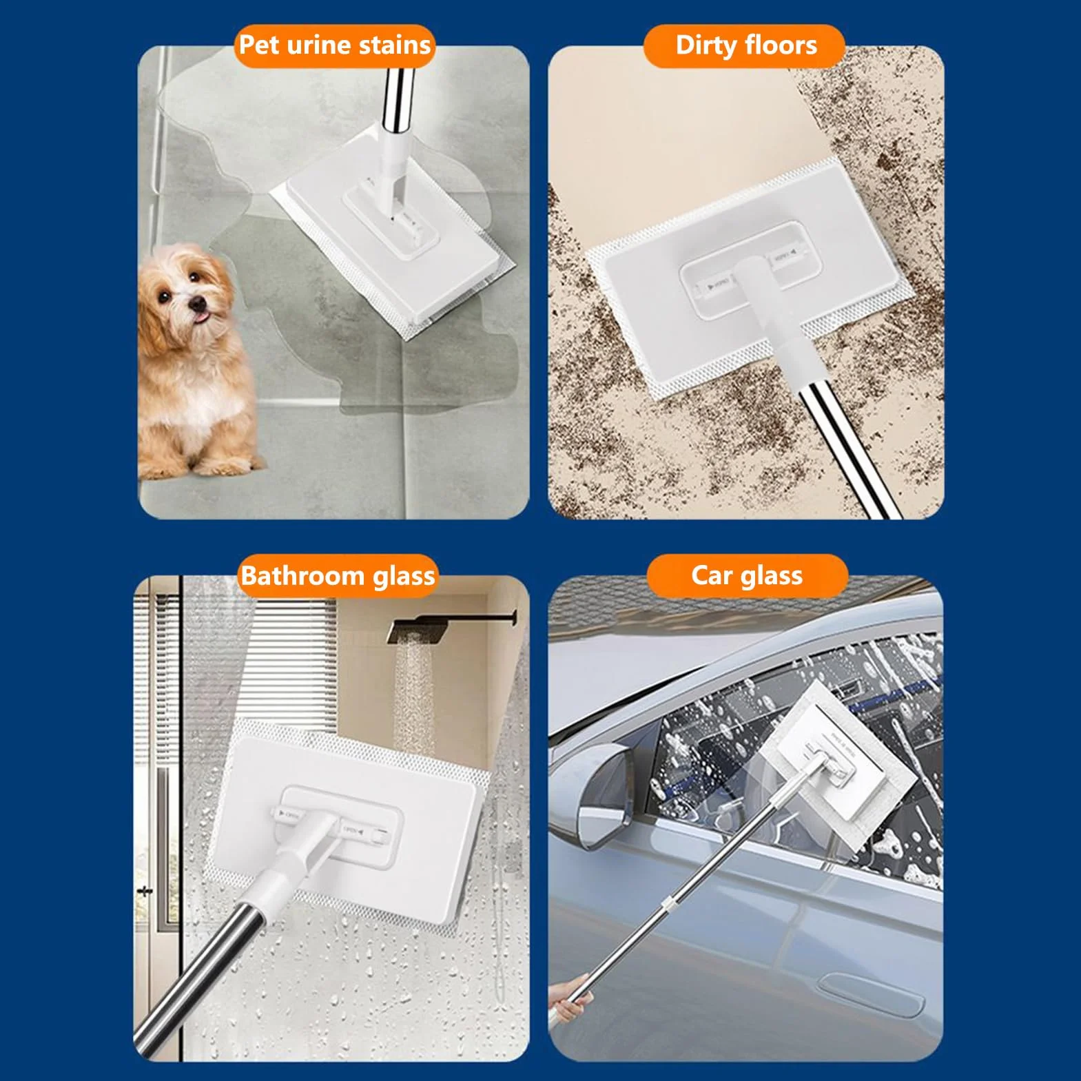 Trapeador Desechable con 4 Paños Reutilizables, Mopa de Limpieza Suelos, Desmontable, 100x16x8.5cm