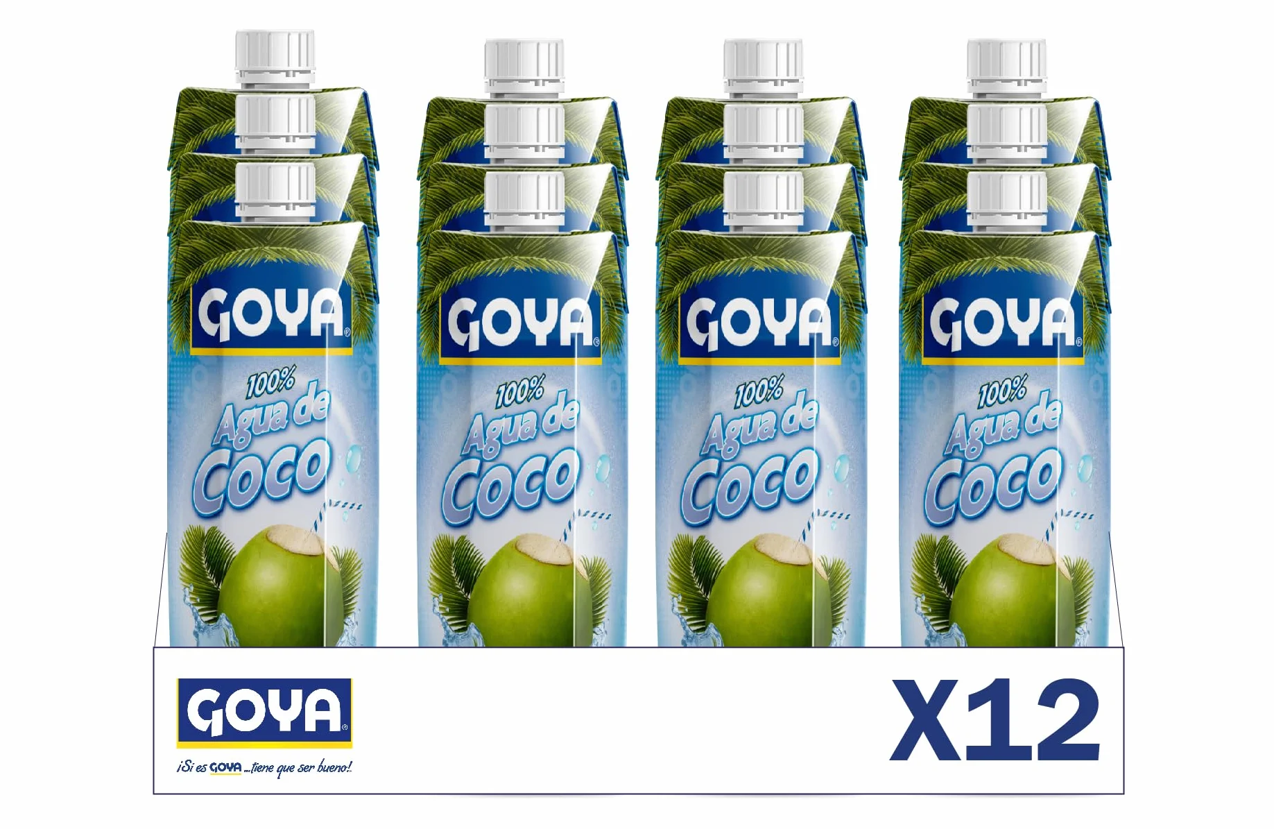 Goya Agua de Coco 12x330 ml, 100% Natural Sin Azúcar con Electrolitos