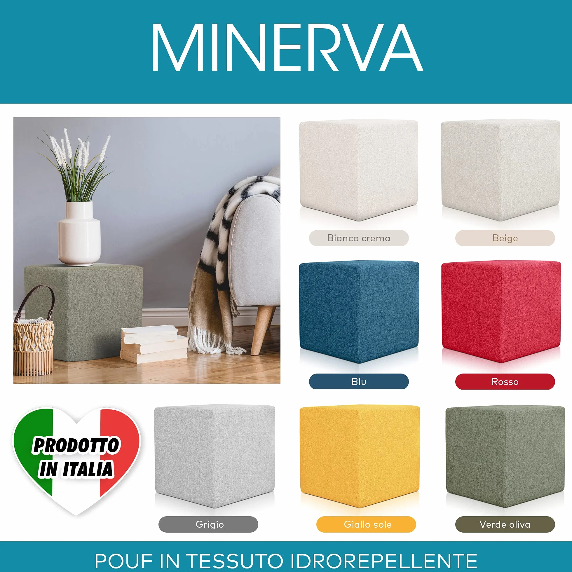 Puff reposapiés Deshome Cubo 43x43x44 cm Tela hidrorrepelente Gris Minerva