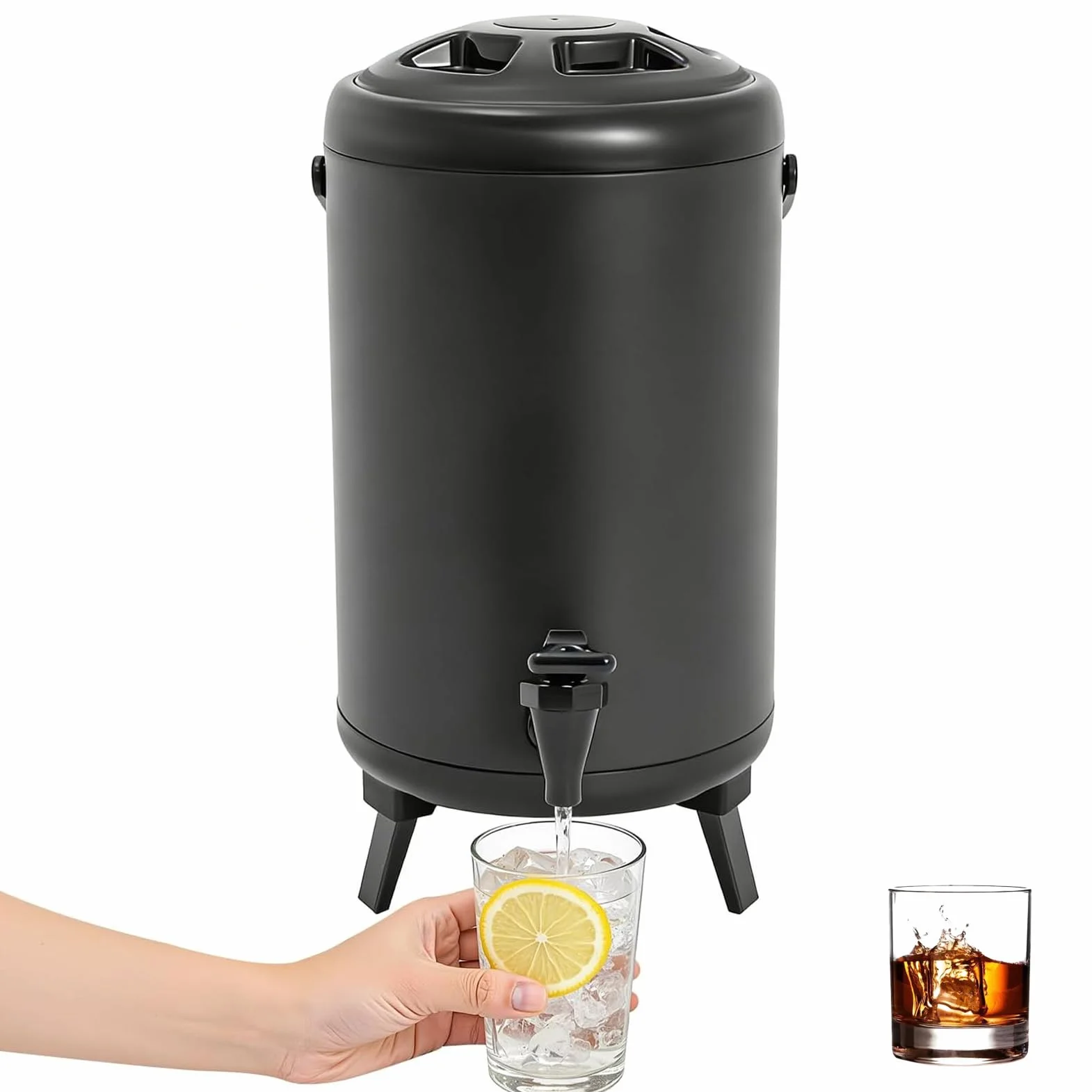 Dispensador de bebidas de acero inoxidable, doble pared de 10 litros para retención de calor y frío con grifo y asa, ideal para fiestas, camping, eventos al aire libre y bufés