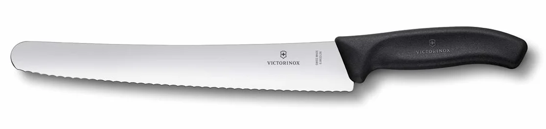 Victorinox, Swiss Classic, Cuello de pastelería hoja muy afilada, filo dentado, 26 cm, mango de plástico robusto, acero inoxidable, negro