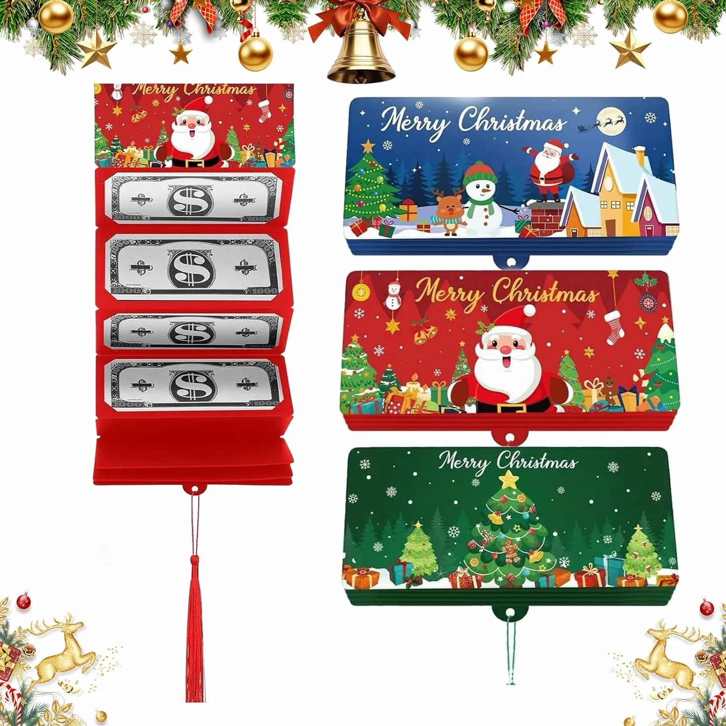 Genérico sobre para Regalos en Efectivo de Navidad, sobre para Dinero en Efectivo Premium DIY con 10 Ranuras, Sobres Sorpresa para Dinero (Multicolor-3 Piezas)