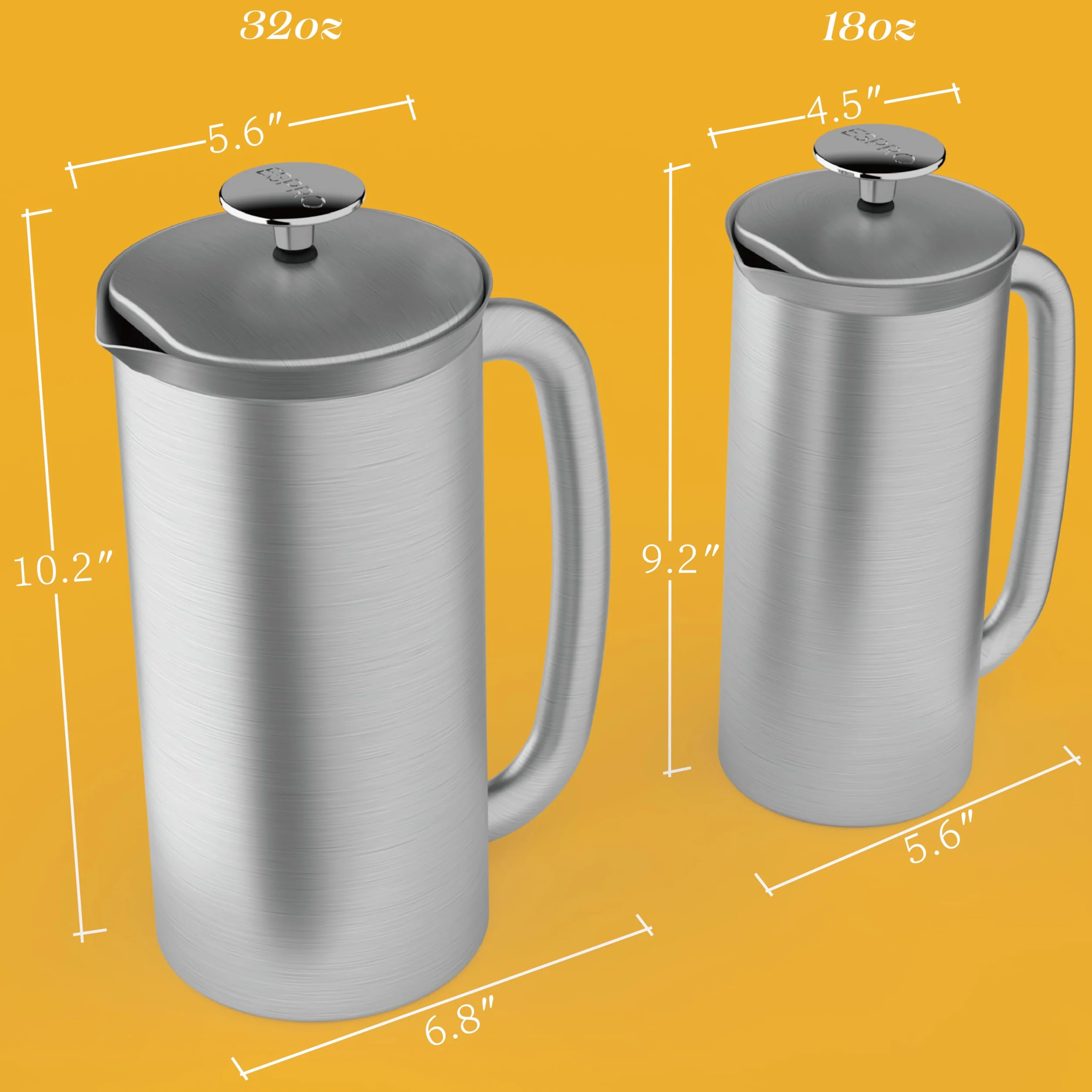 Espro® French Press P7, Acero Inoxidable Cepillado, Cafetera, 530 ml