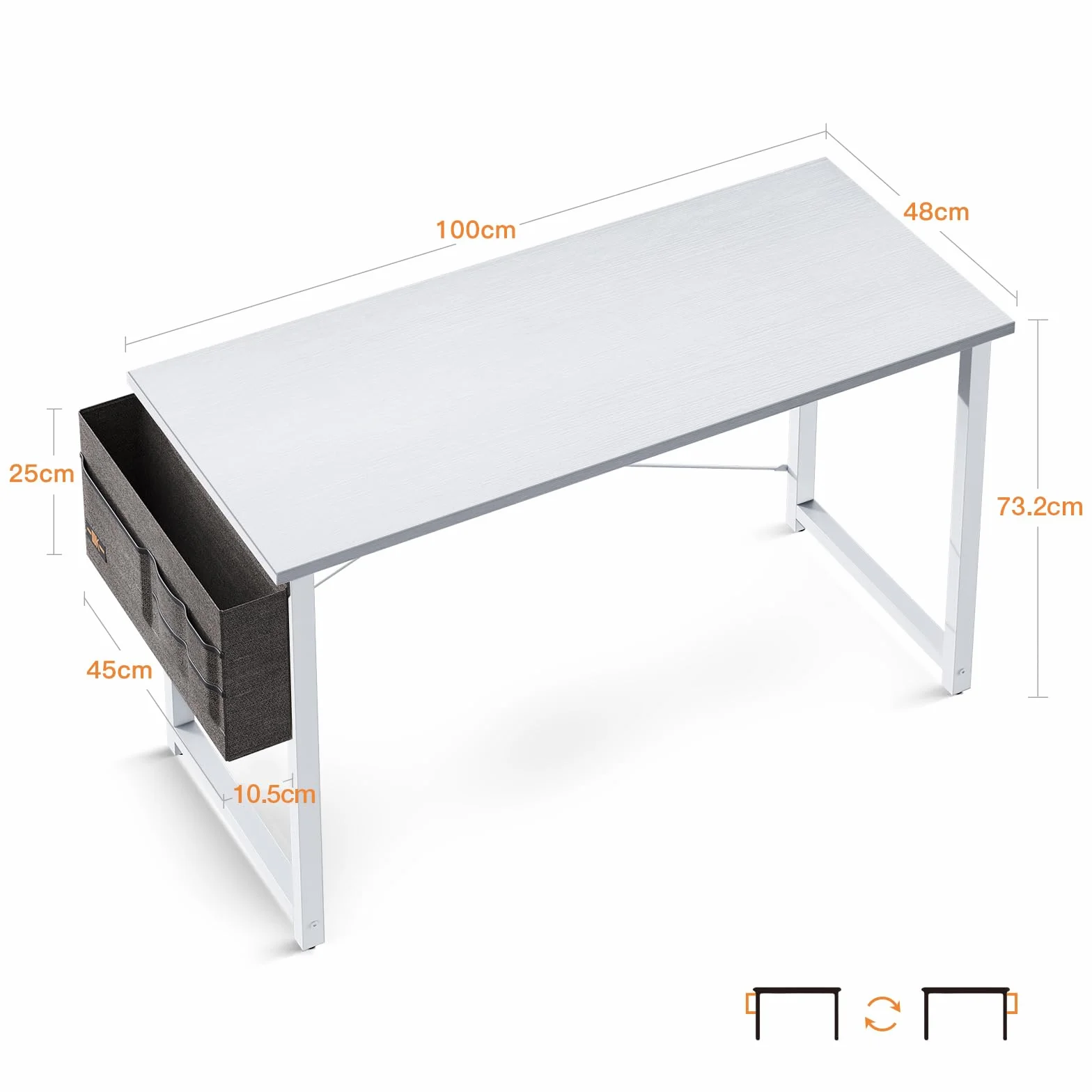 ODK Escritorio Pequeña 100x48cm Mesa de Estudio con Pies Ajustables Blanco