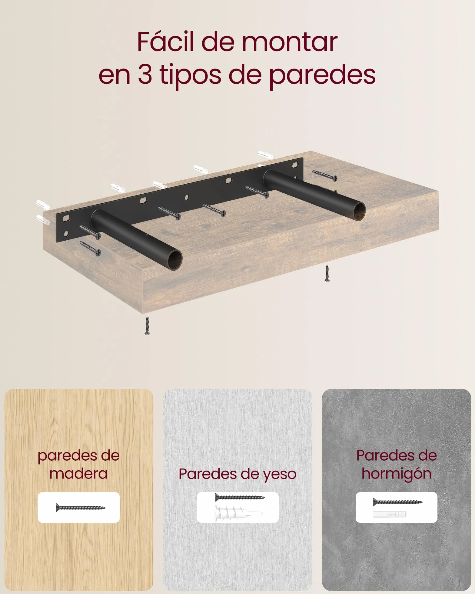 VASAGLE Estante de Pared Flotante 20 x 40 x 3,8 cm Marrón Rústico LWS24BX