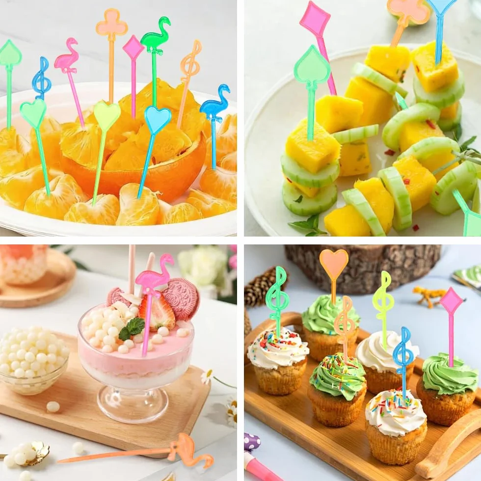 Palillos para Aperitivos de Plástico Multicolor 200 Piezas para Brochetas, Frutas y Tortas