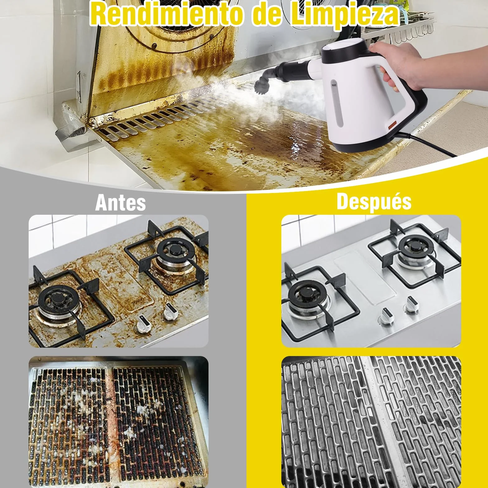 Limpiador de vapor 1200W calentamiento instantáneo 15 s 400 ml accesorios 9 piezas blanco