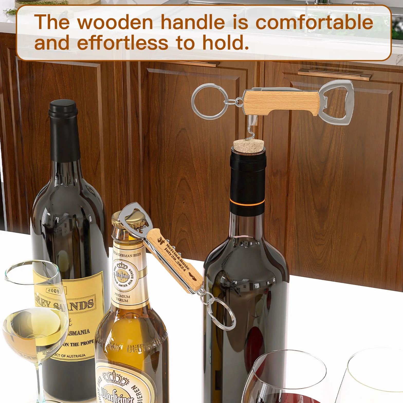 Abridor de Botella de Madera Personalizado para Boda, Regalos de Boda, Llaveros Abridores de Botella Grabados