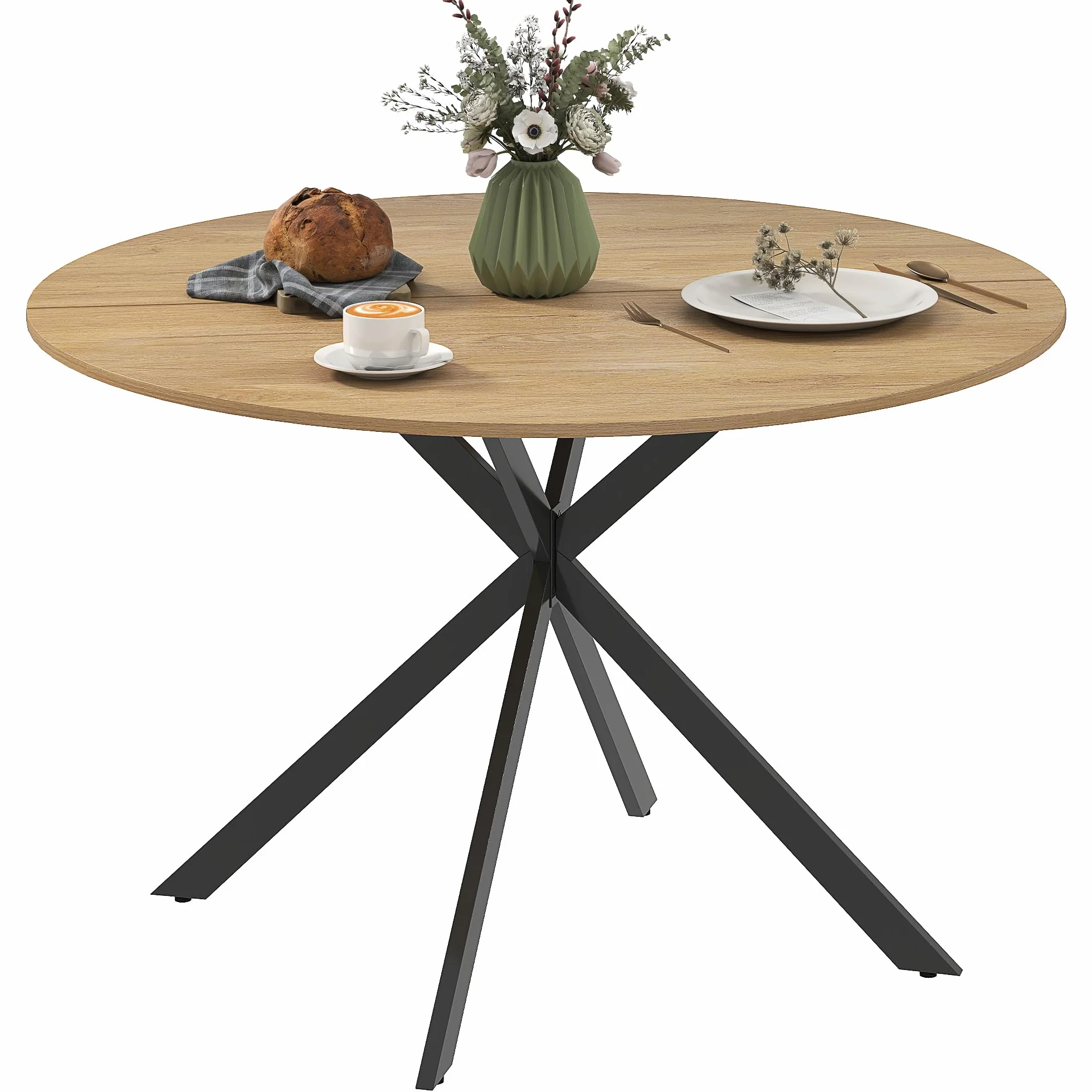 HOMCOM Mesa de Comedor Redonda para 4 Personas, Ø120x75 cm, Mesa de Cocina Industrial con Estructura de Acero, Roble