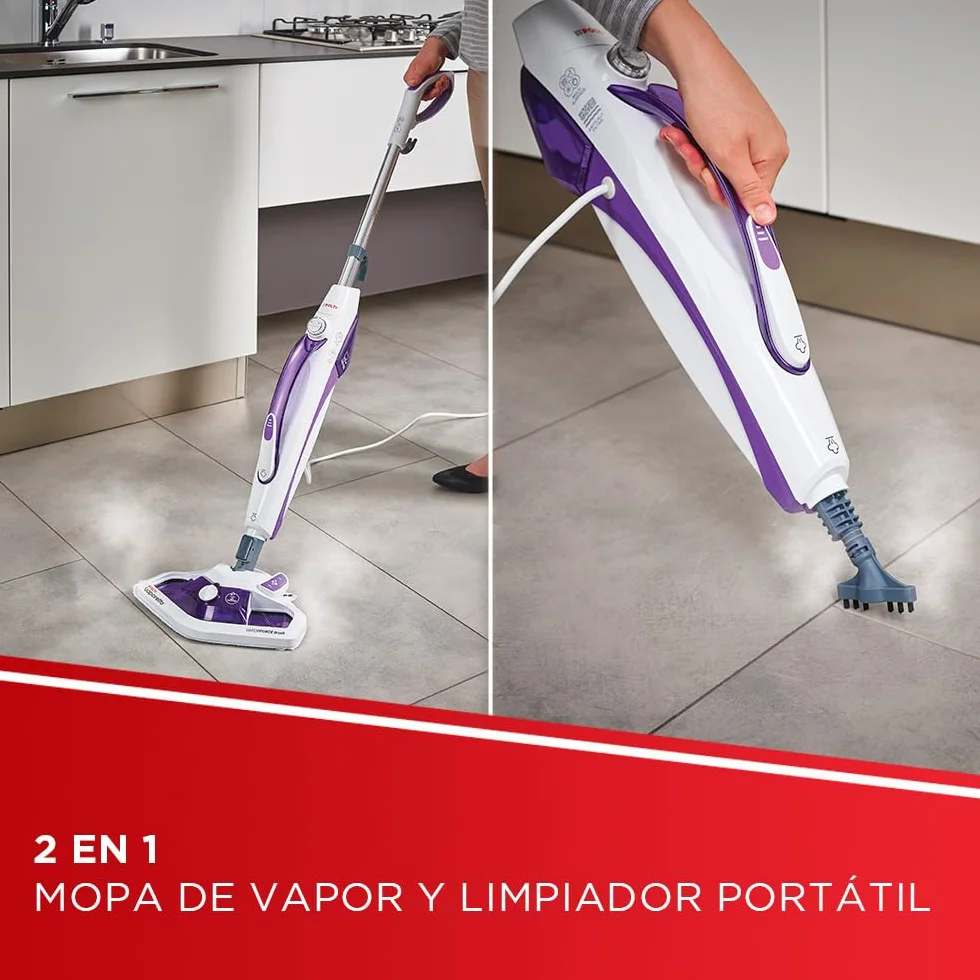 Polti Vaporetto SV440 Doble Mopa a Vapor 2 en 1 1500 W Calentamiento 15 s 11 Accesorios Blanco/Morado