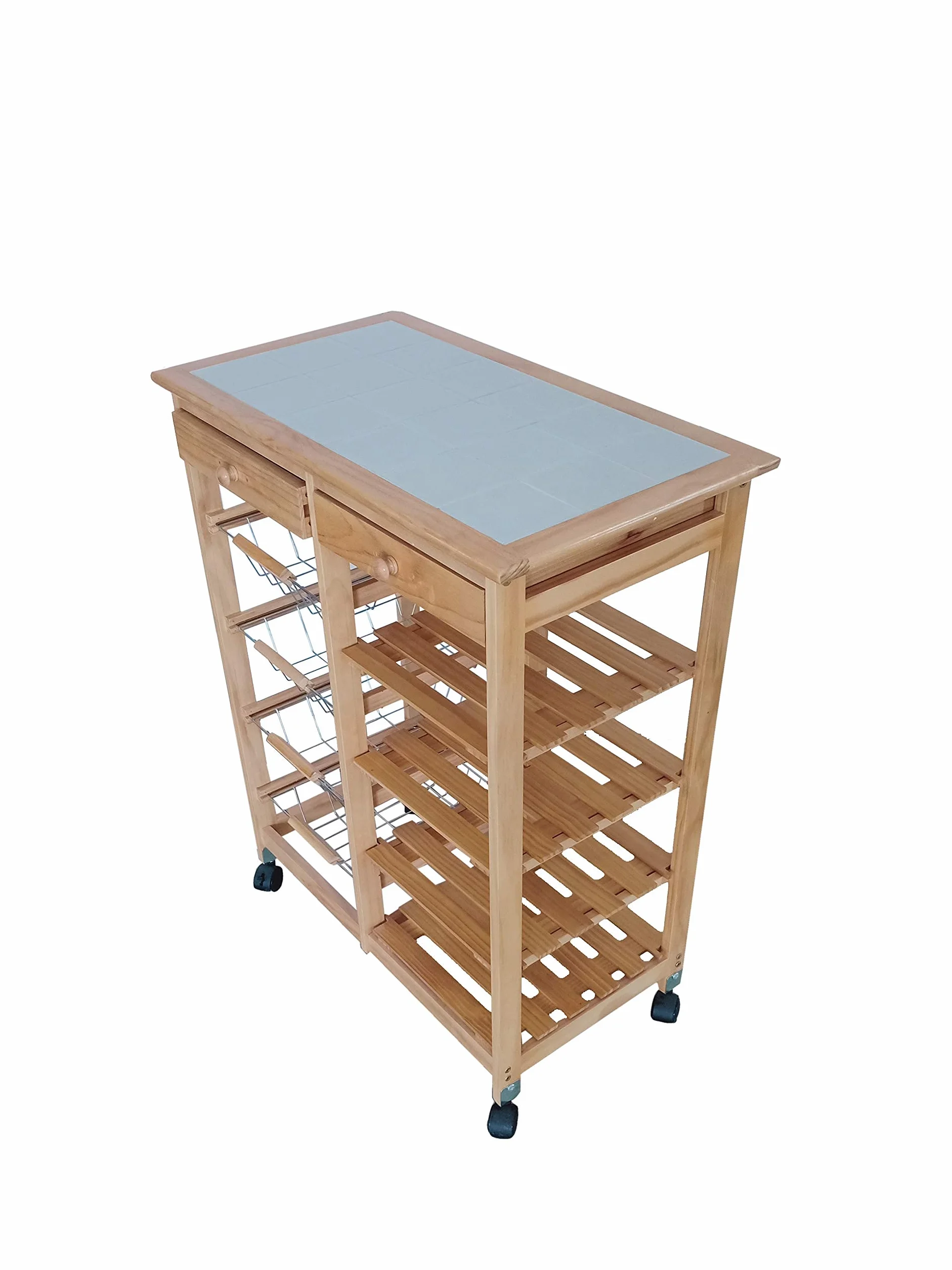 Verdulero frutero Doble, Carrito de Cocina 4 cestas 4 baldas y 2 cajones 85cm Alto x 67cm Ancho x 37cm Fondo Color Miel