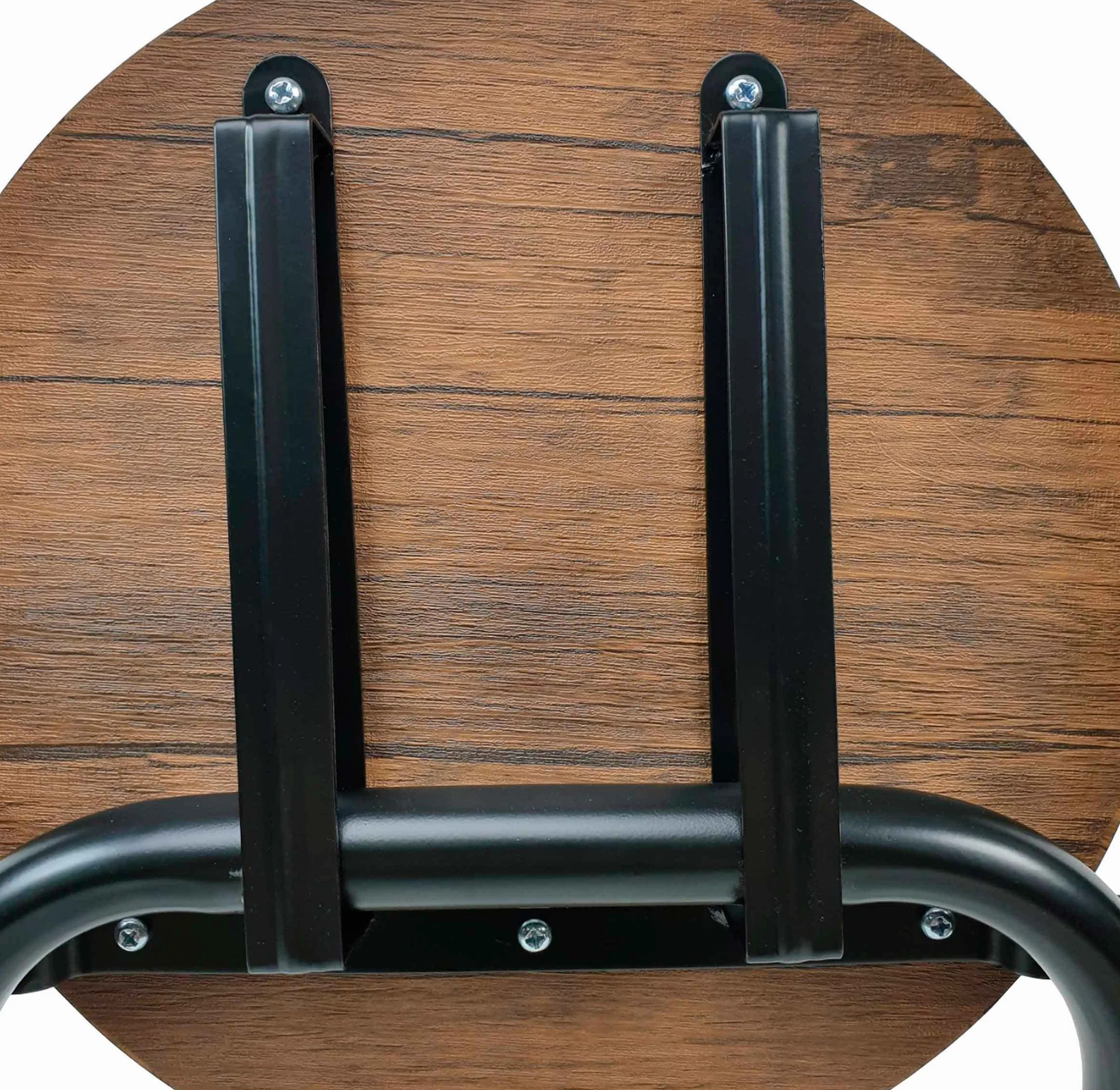 THE SECRET HOME - Taburete Plegable de Cocina - Asiento Plegable de Metal y Madera - Taburete Apto para Interior y Exterior (Alto: 80 cm x Largo: 40 cm - Madera Oscura/Negro)