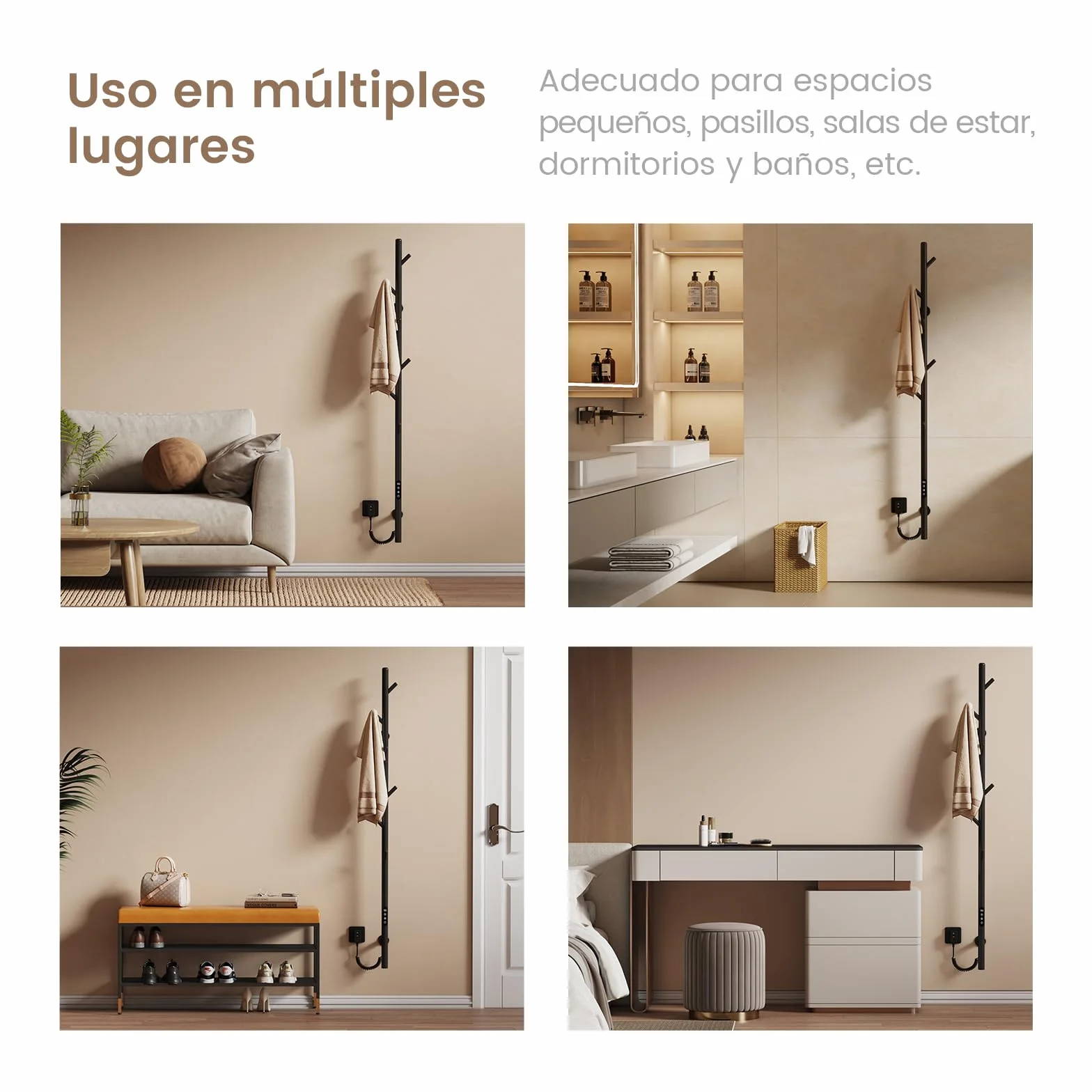 EMKE Toallero Eléctrico de baño, Diseño de toallero eléctrico con Barra, Control de Temperatura Inteligente, toallero Calefactor con 6 Ganchos, Negro