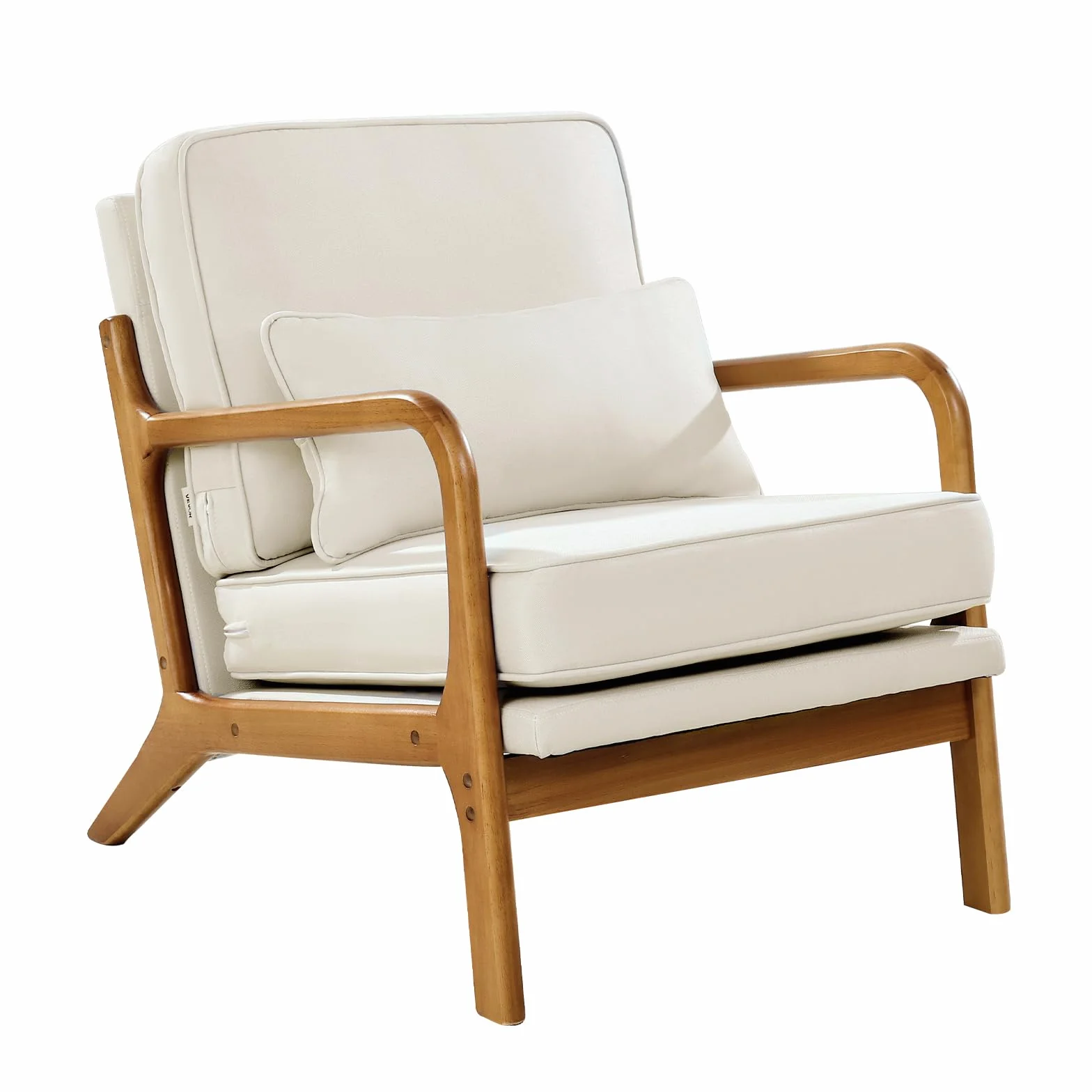 VEVOR Sillón de Estilo Moderno de Mediados de Siglo con Estructura de Madera Maciza y Patas Antideslizantes, Tapizado en Tela de Lino y Cojín Grueso de 14,5 cm para Salón, Dormitorio y Oficina