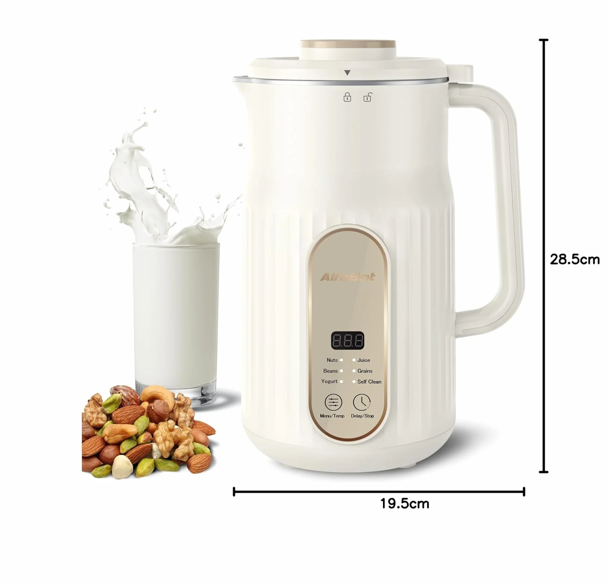 Máquina de Leche Vegetal AlfaBot N2-1L |Automática para Leche de Soja, Avena, Almendras, Yogur | 800W | Rápida y Silenciosa, Libre de BPA, Incluye Recetario