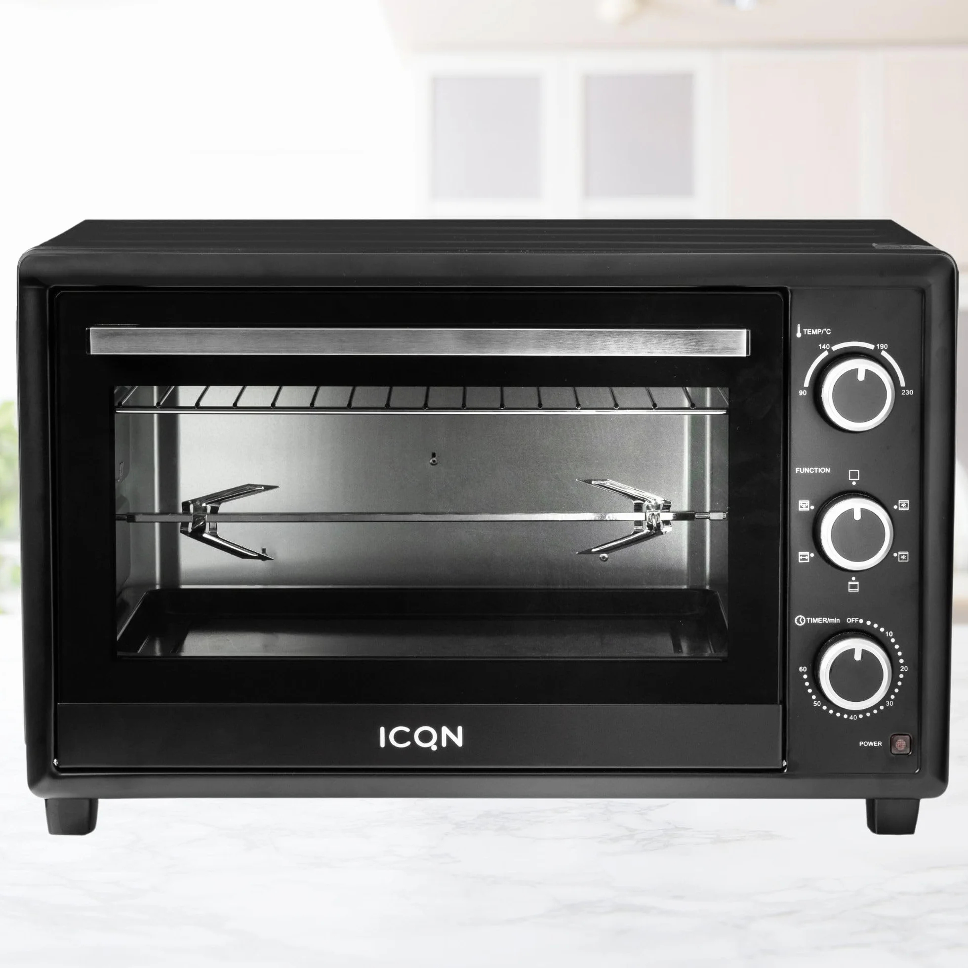 ICQN Mini Horno con Aire Forzado 50 Litros | Horno de Pizza con Temporizador 90 min
