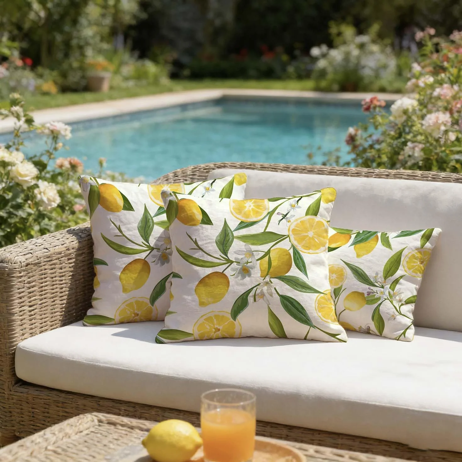Fundas Cojines Exterior Jardin 30x50 cm Impermeable Limón y Hoja Verde Decorativo Modernas Cuadrado Verano Fundas de Almohada para Patio Balcón Estar Dormitorio Sofá, Juego de 2