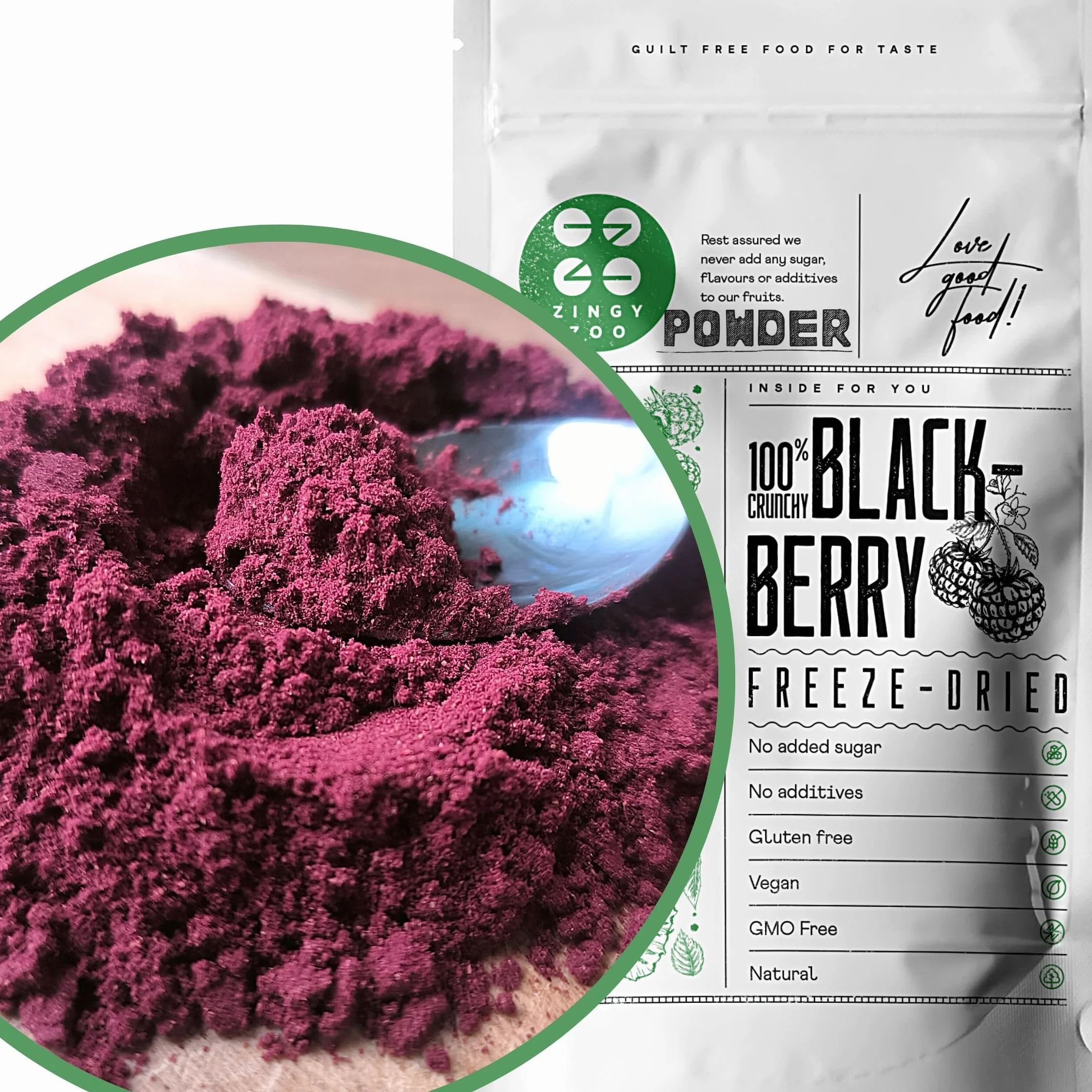 Polvo de Mora Liofilizado Natural Puro 100% Deshidratados Sin Azucar Blackberry Fruit Powder Freeze Dried ZingyZoo