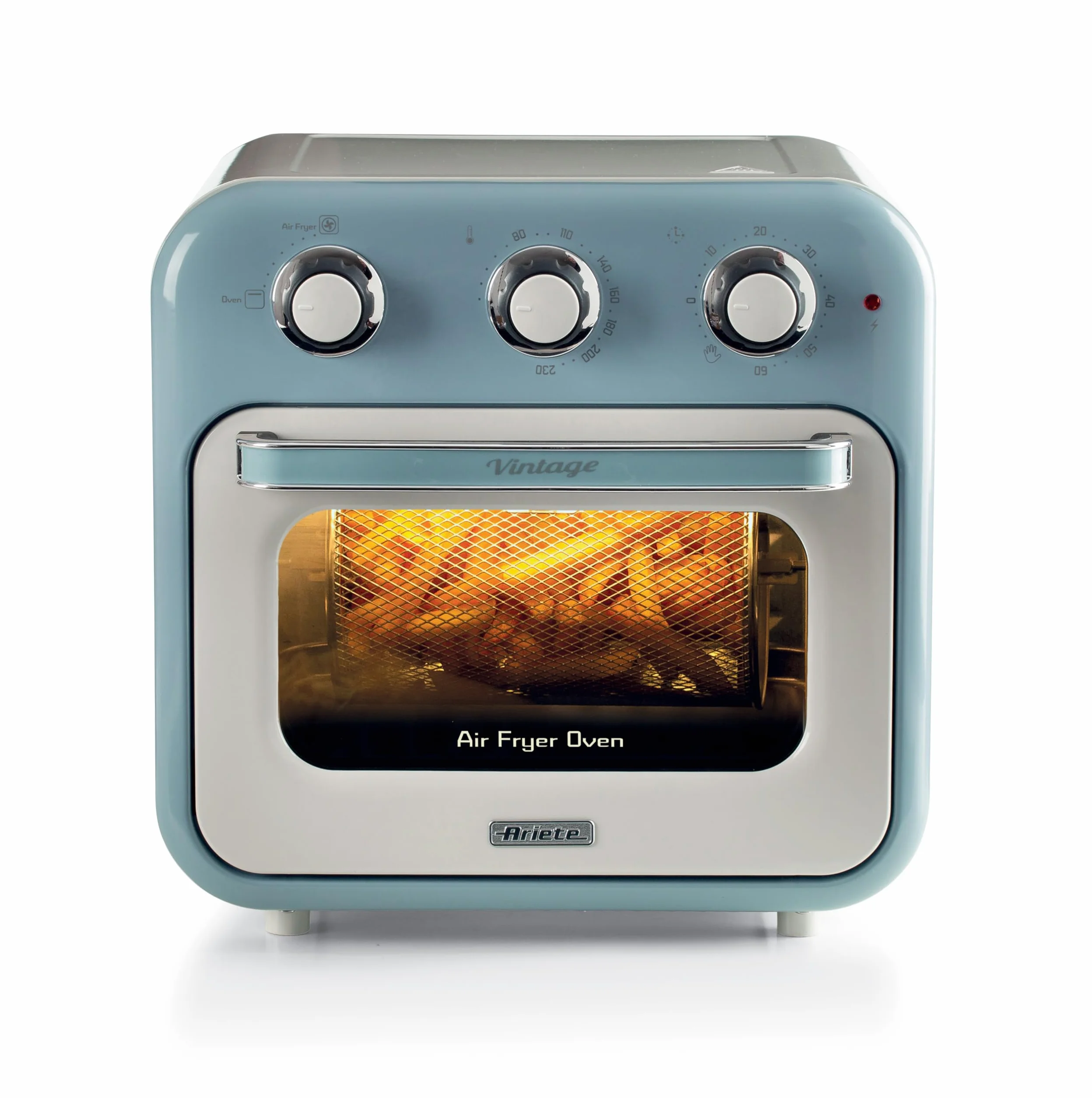 Ariete 4632 - Freidora de aire y horno (1400 W, 2 en 1, capacidad 16L, accesorios incluidos, temporizador de 60 minutos, doble cristal, azul claro