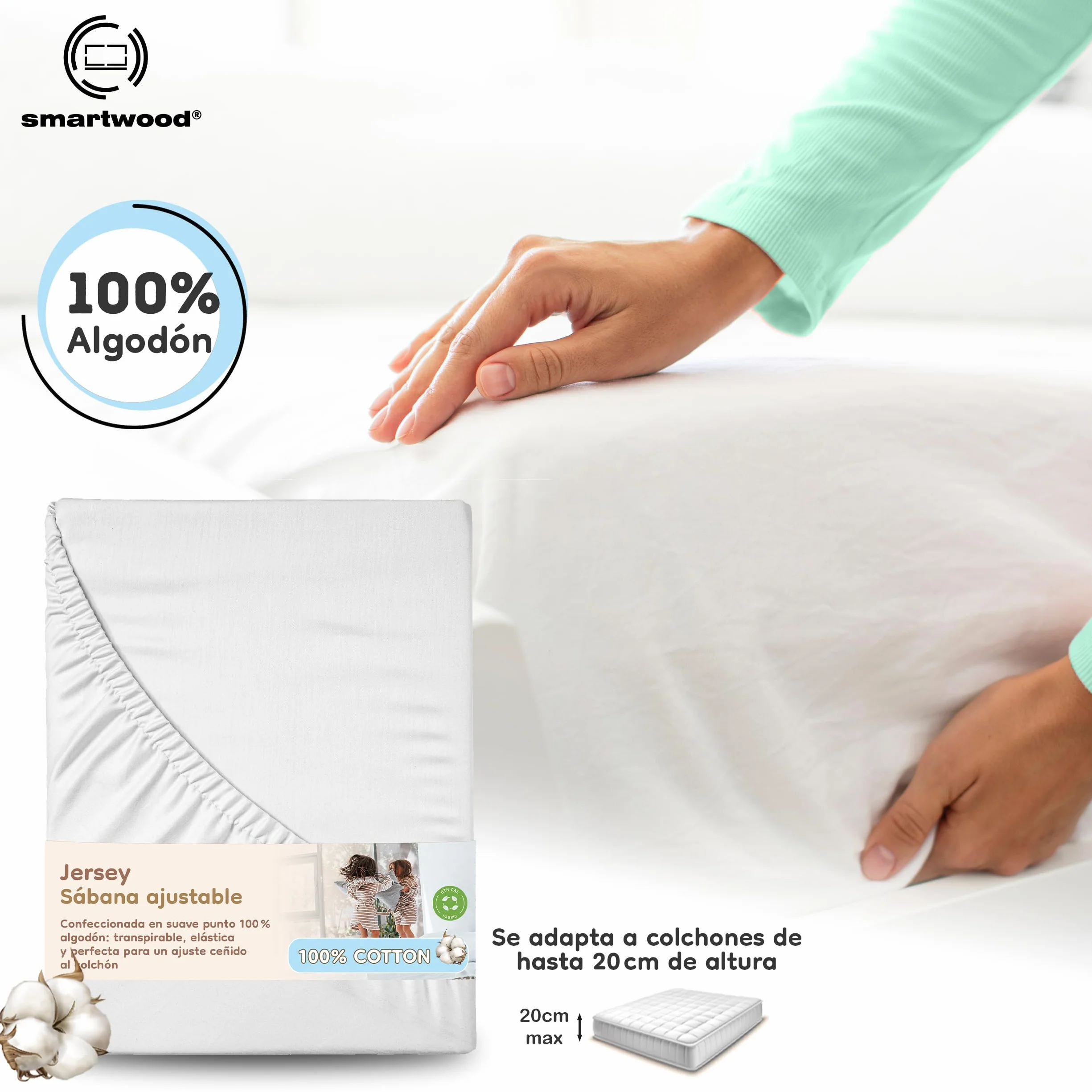 Smartwood Colchón 90x200 12cm Infantil Espuma H2 Oeko-Tex Reversible Funda Transpirable Antialérgica Lavable UE