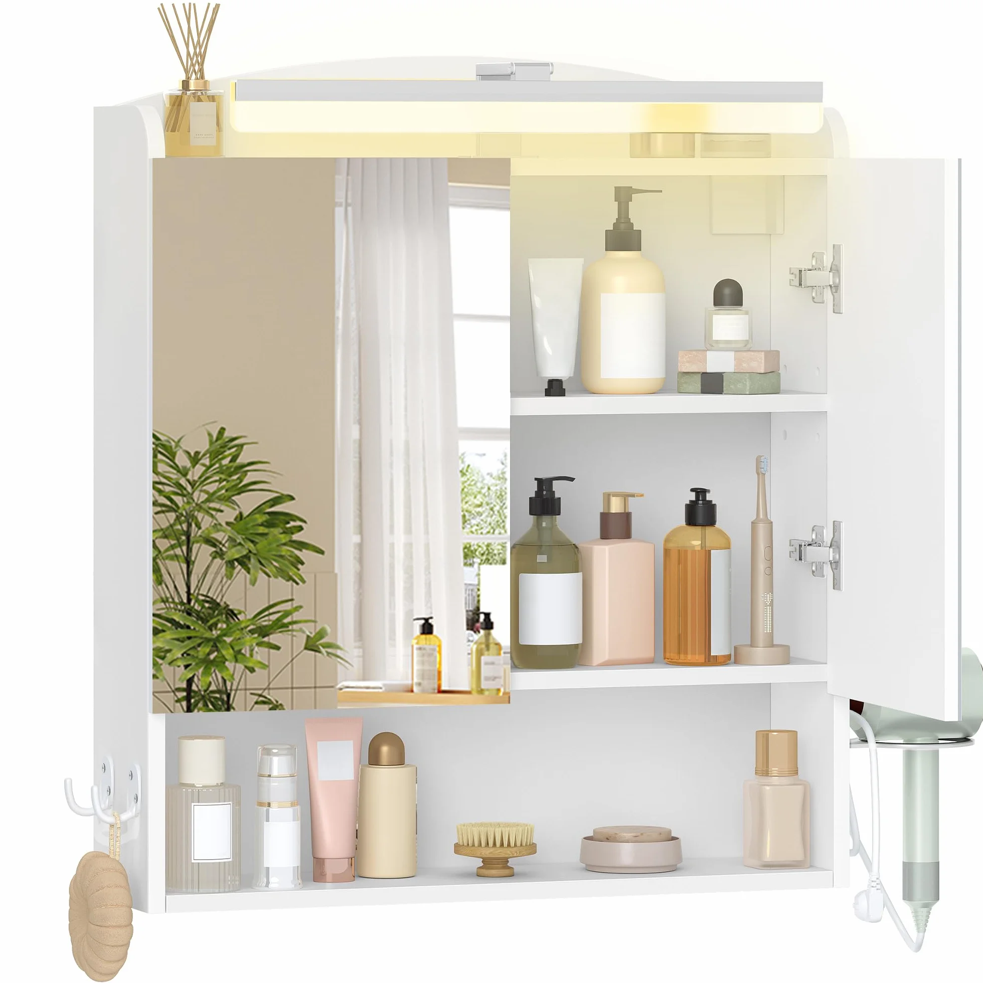 Armario de Baño con Espejo y Luz LED 16,5 x 60 x 68,5 cm Blanco