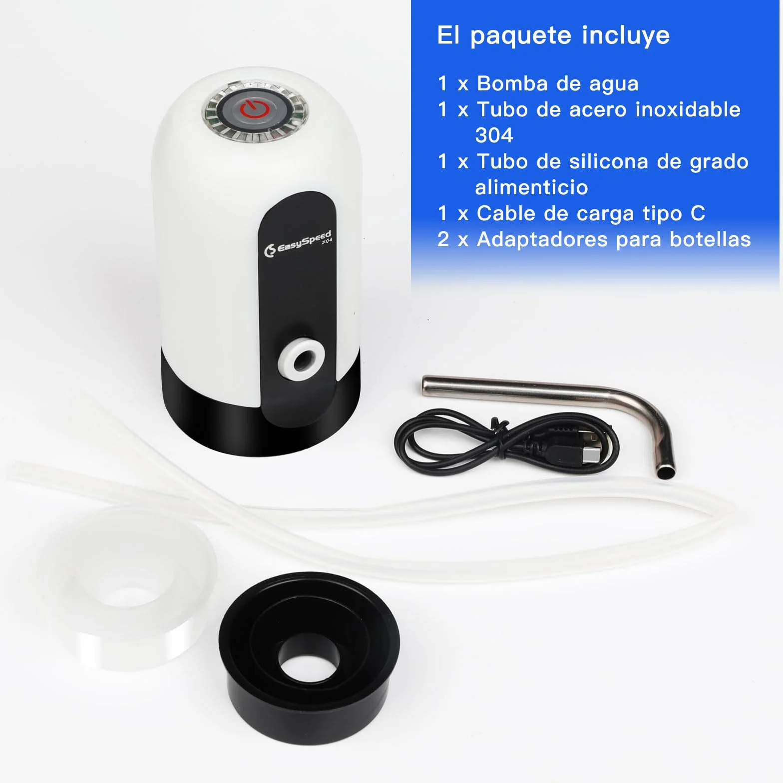 EASYSPEED Dispensador de Agua USB-C Bateria 1200 mAh Bomba Eléctrica Portátil Blanco