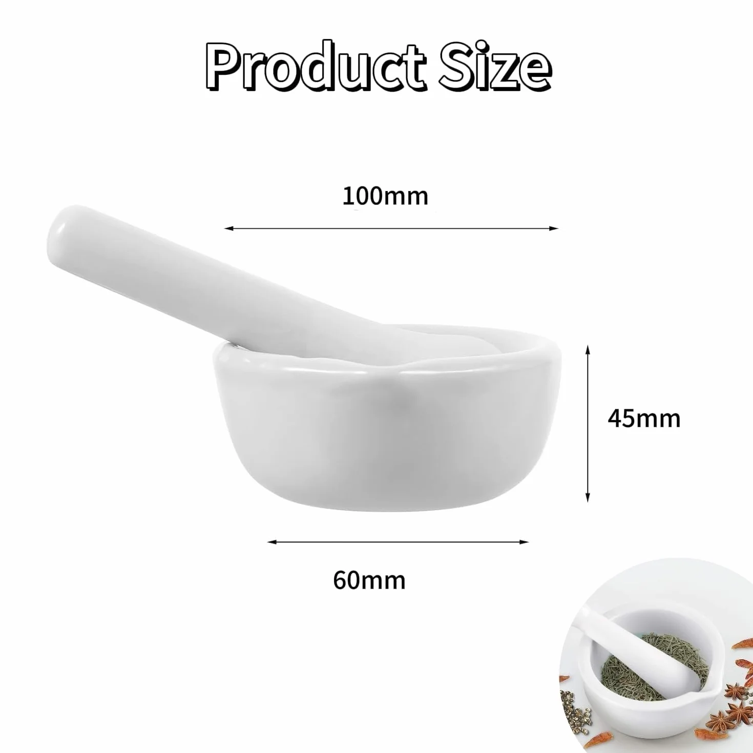 Juego de mortero y maja, pequeño juego de mortero y maja de porcelana, tazón de cerámica para medicinas, mortero para pesto, apto para el hogar y el laboratorio (100mm)