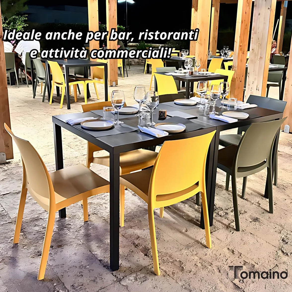Tomaino - Silla de cocina de plástico, 6 sillas apilables de plástico con reposabrazos para exterior e interior, sillas para jardín, salón, balcón o bar, color negro