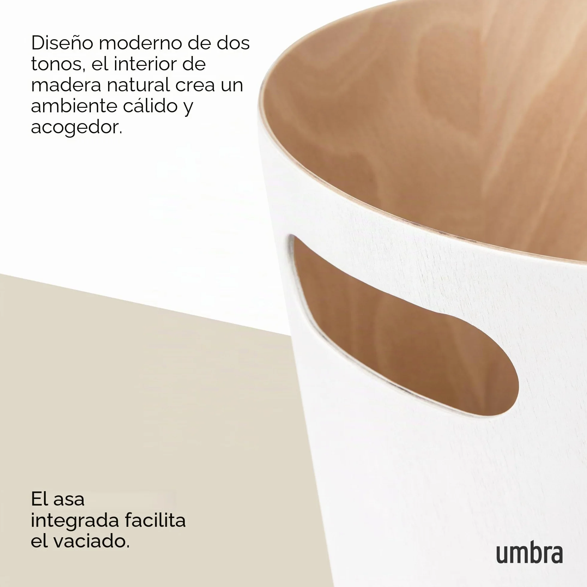 Umbra Woodrow Cesto de basura, con capacidad de 7.5 l, Blanco/Natural