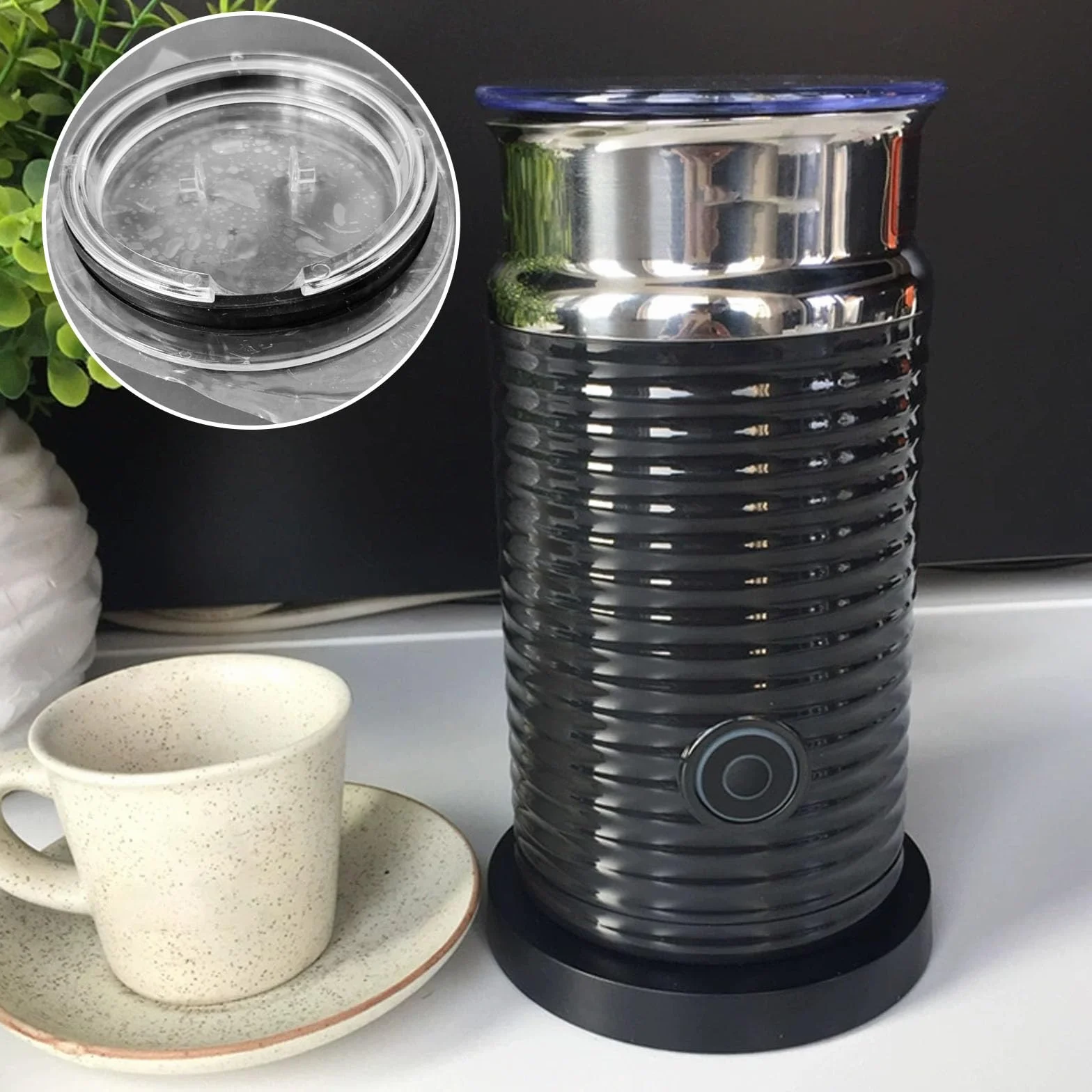 Tapa espumador de leche, piezas de repuesto para Nespresso Aeroccino 3, 3R 3R 3594 Citiz EN266 EN267 3594 piezas 93271 (transparente)
