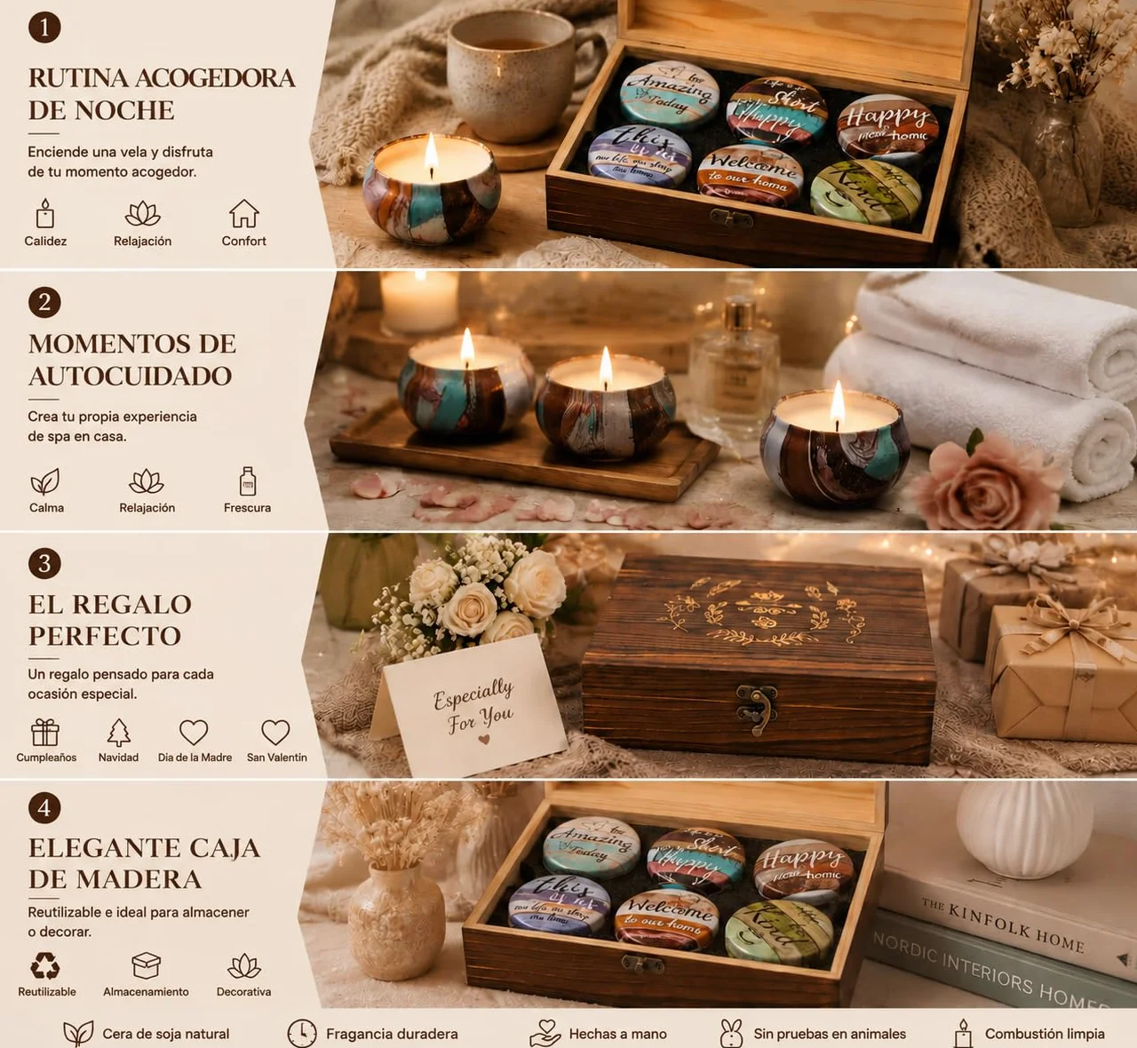 Velas Perfumadas para Mujer Navidad Regalar Amigo Madre Juego de Vela Aromáticas Relajantes de Soja Naturales Decorativas Set Regalo Cumpleaños Compañera Regalos Boda para Invitados