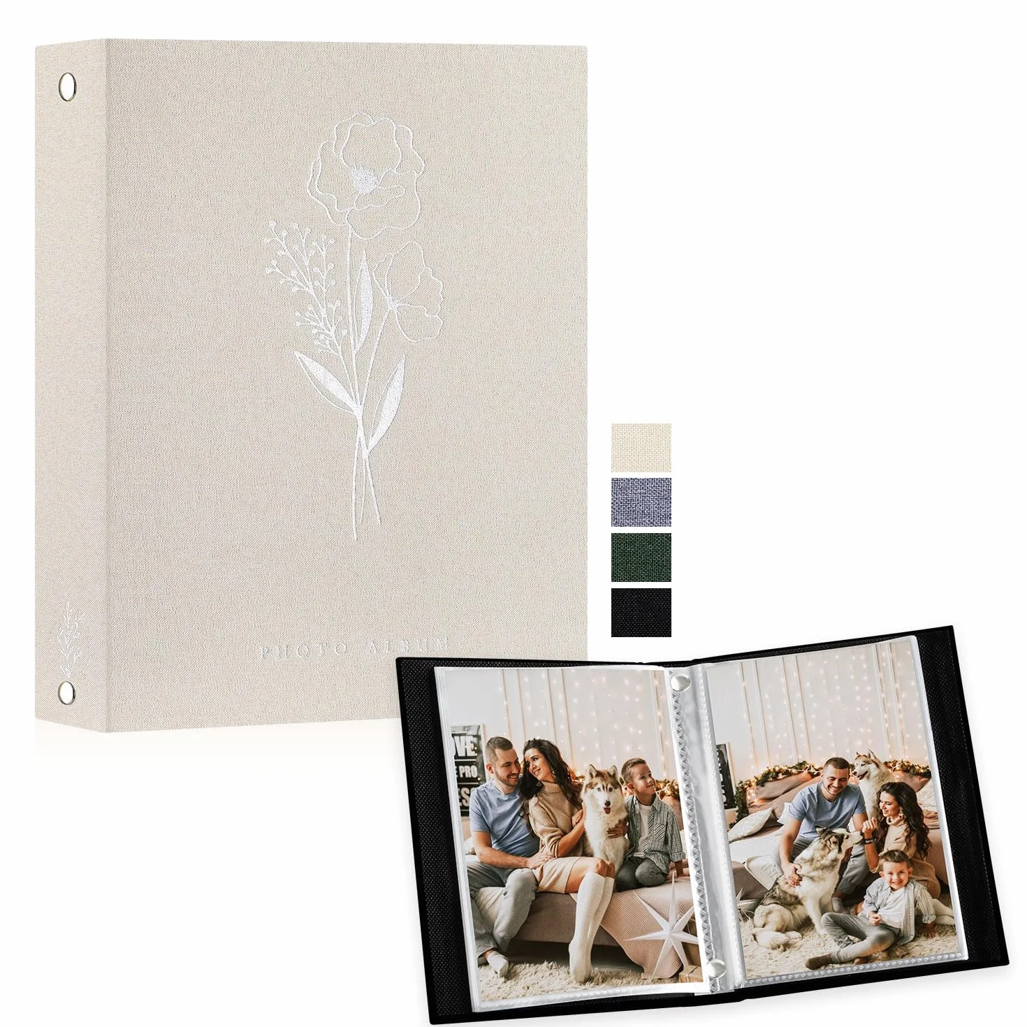 Lanpn Álbum de fotos de A5 50 fotos, Pequeño Funda de lino Album de fotos vertical bolsillos Beige