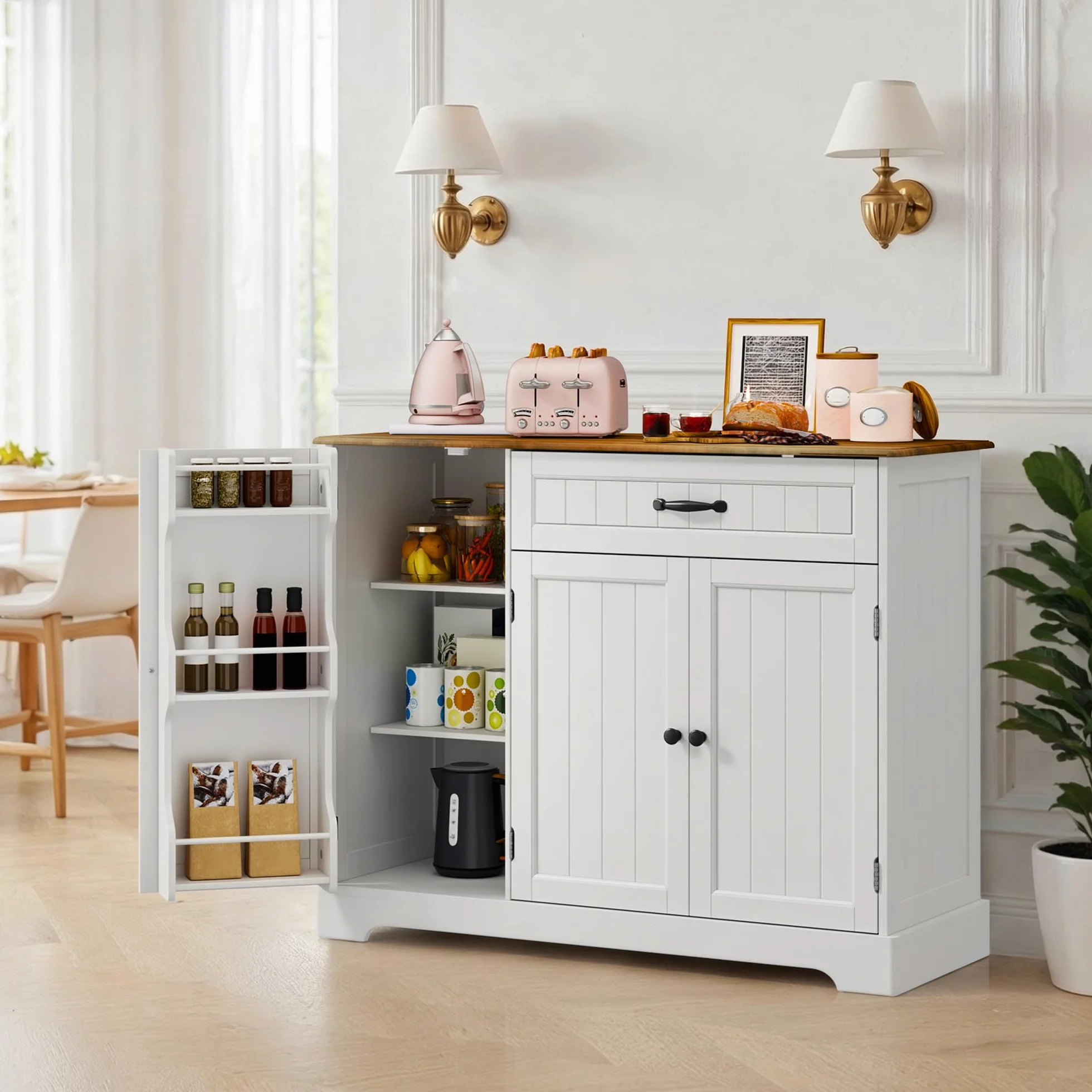 Xbro Aparador de Cocina con Cajón y Puertas, Mueble Auxiliar de Almacenaje con Estantes, para Cocina, Salón o Comedor, de Estilo Moderno, 105×40×84,5 cm