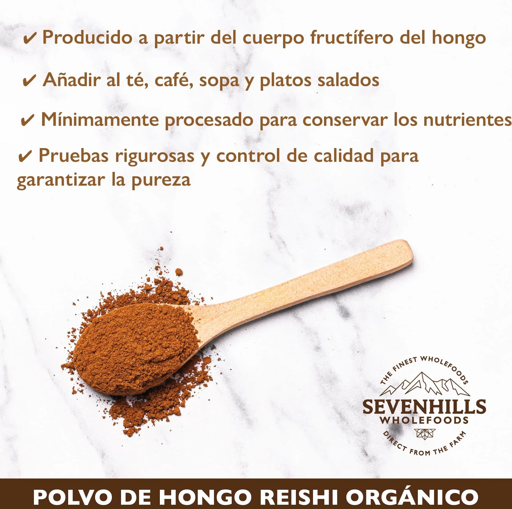Sevenhills Wholefoods Hongo Reishi Bio en Polvo 100g Cuerpo Fructuoso Ganoderma Lucidum Vegano