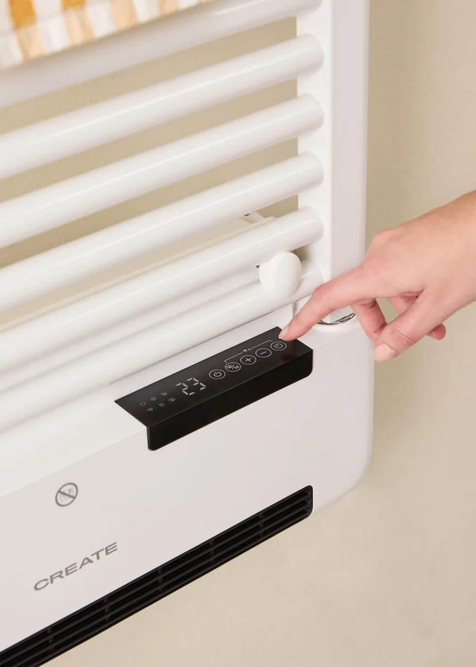 CREATE / Warm Towel Advance/Toallero eléctrico con Calefactor y WiFi Blanco / 51,5x11x115,5 cm/Control Desde la App, Pantalla LDC, 2 potencias, tecnología PTC, deteción Ventanas Abiertas, 1000W