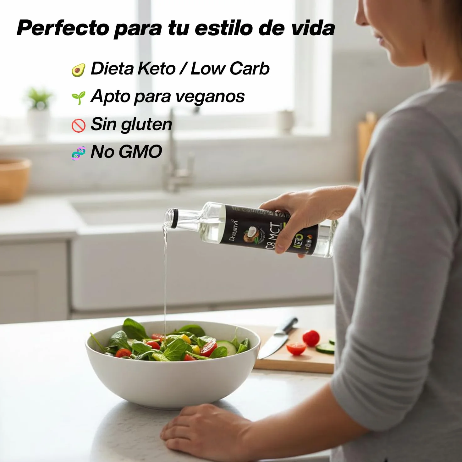 DRASANVI Aceite MCT Coco C8 PURO 100% Ácido Caprílico