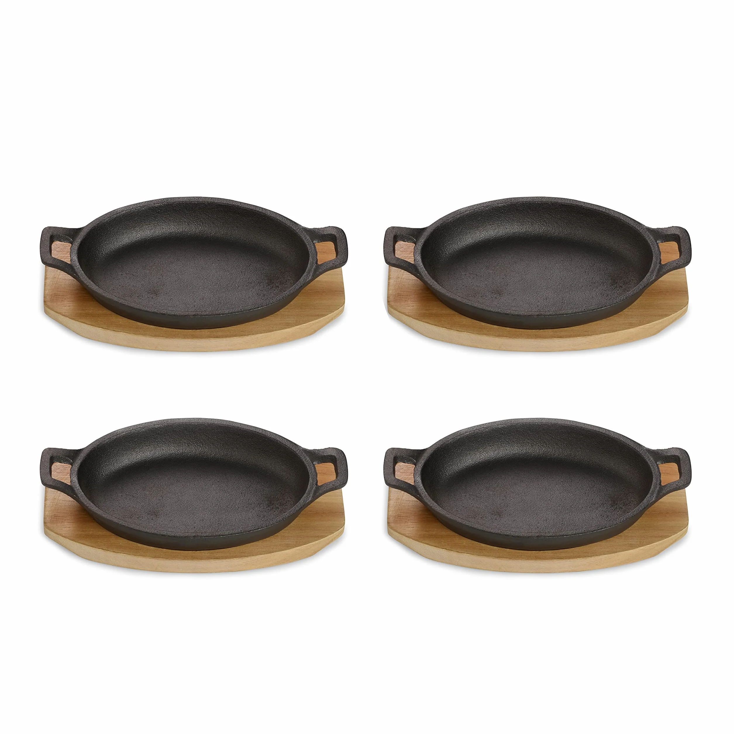 ECHTWERK Juego de 4 fuentes de hierro fundido, fuente de servir, cazuela con tabla de servir, sartén grill, ya cocida, apta para hornos, parrillas y barbacoas, ideal para servir, Gran edición