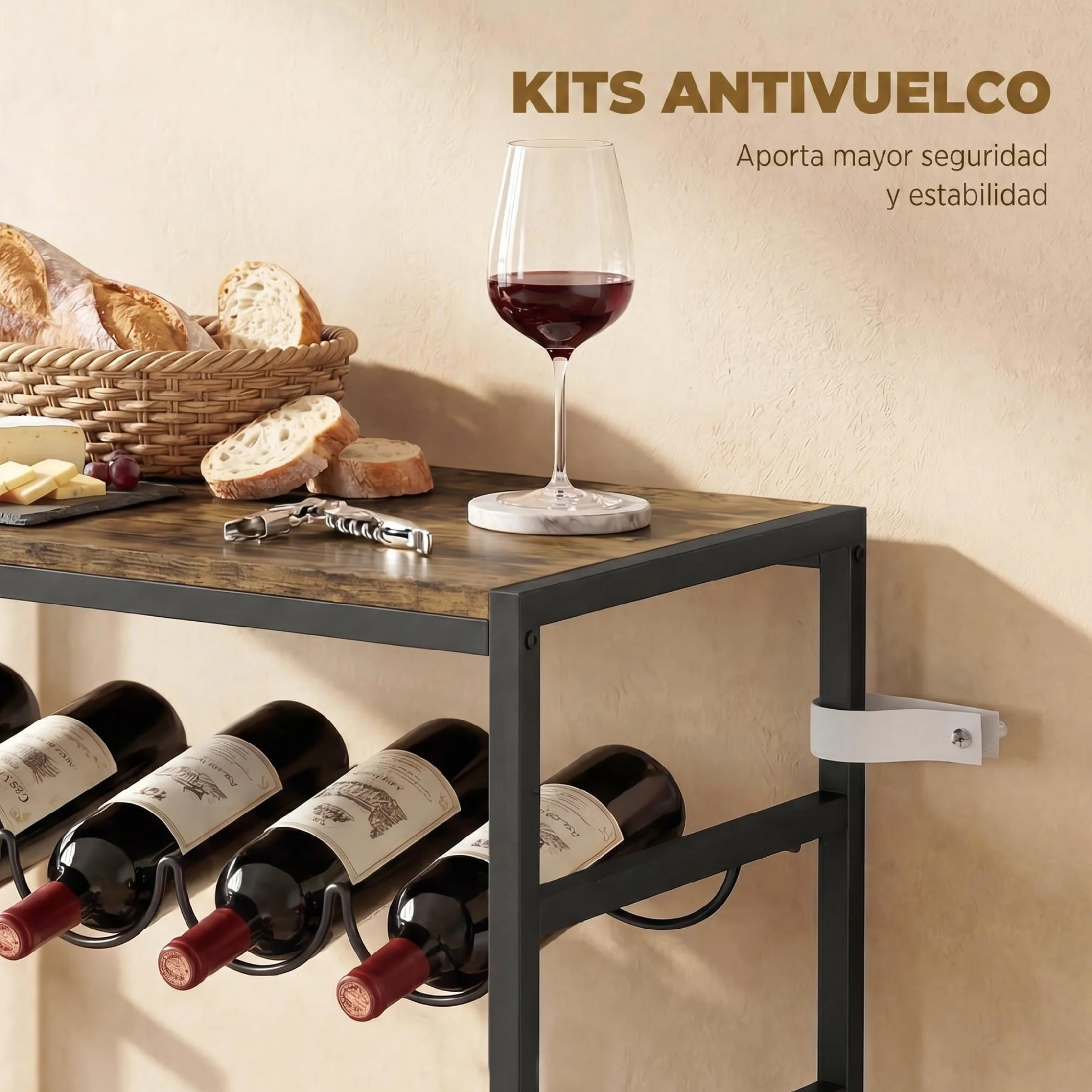 HOMCOM Botellero para 30 Botellas, Botellero para Vino de 6 Niveles con Encimera de Efecto Madera, Estilo Industrial, para Cocina, Comedor, Bar, 59x30x88,5 cm, Marrón Rústico