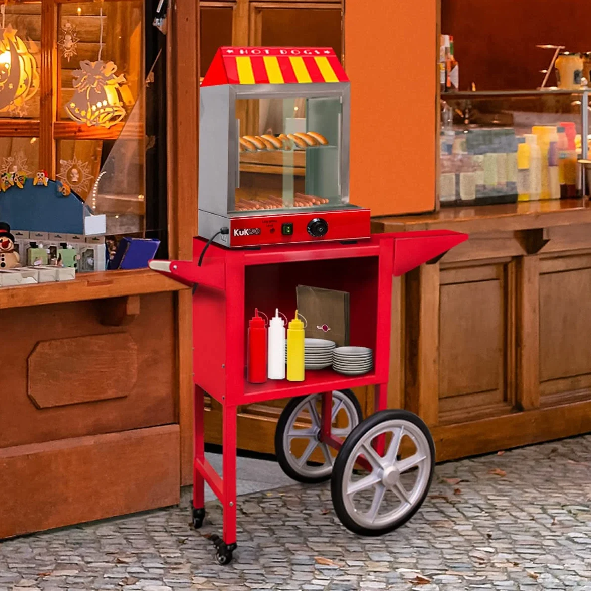 Calentador de Perritos Calientes Comercial Máquina Eléctrica de Vapor para Hot Dogs de 2000W Asador Salchichas Profesional con Temperatura Ajustable de 30 a 110°C + Pinzas y 3 Botellas de Salsa Gratis