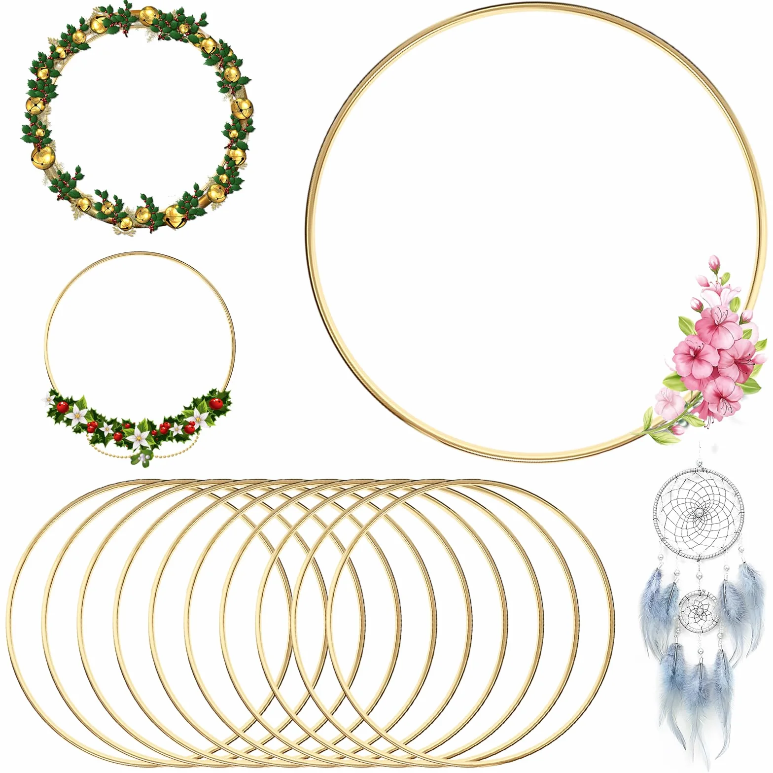10 Piezas Círculo Atrapasueños 10cm Anillos Macramé Acero, Aros Redondos Dorados Para Atrapar Sueños,Metalicos Manualidades Aro Metal Anillos de Atrapasueños para Atrapasueños,Festival,Proyectos