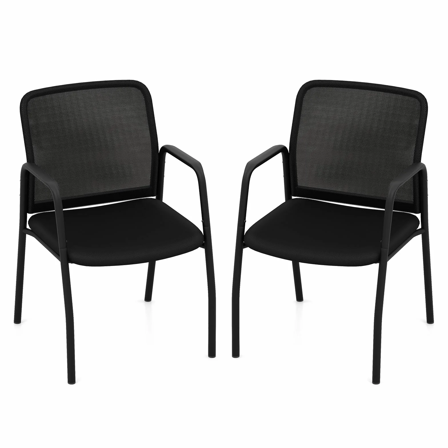 COSTWAY 2 Sillas Sala de Espera, Brazos y Asiento Acolchado, Malla, Respaldo Ergonómico, Carga 150kg, Negro