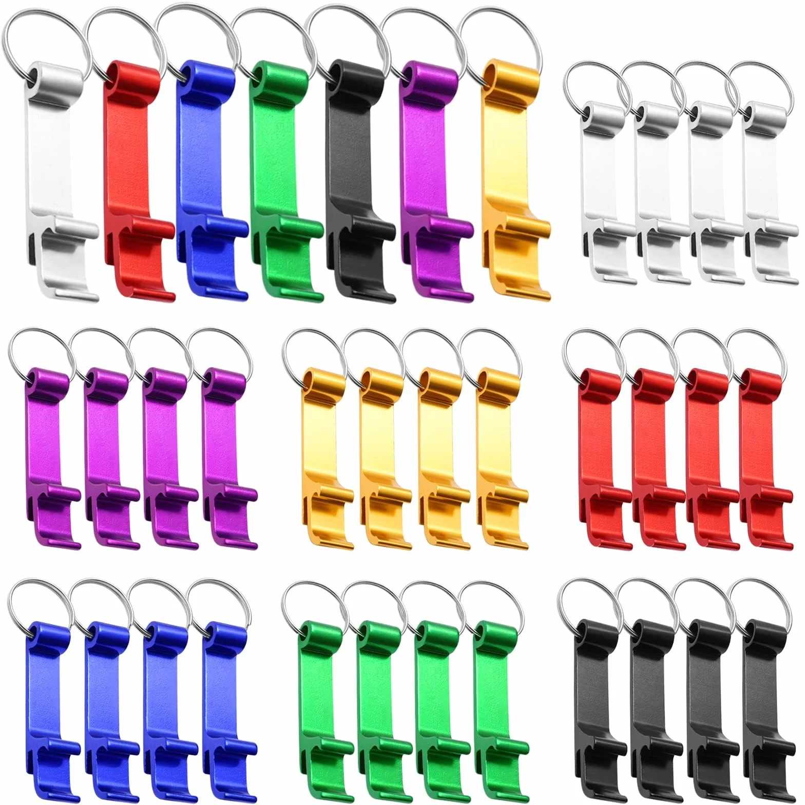 Pack de 35 llaveros abrebotellas de aluminio, abridor de cerveza con anilla, 7 colores
