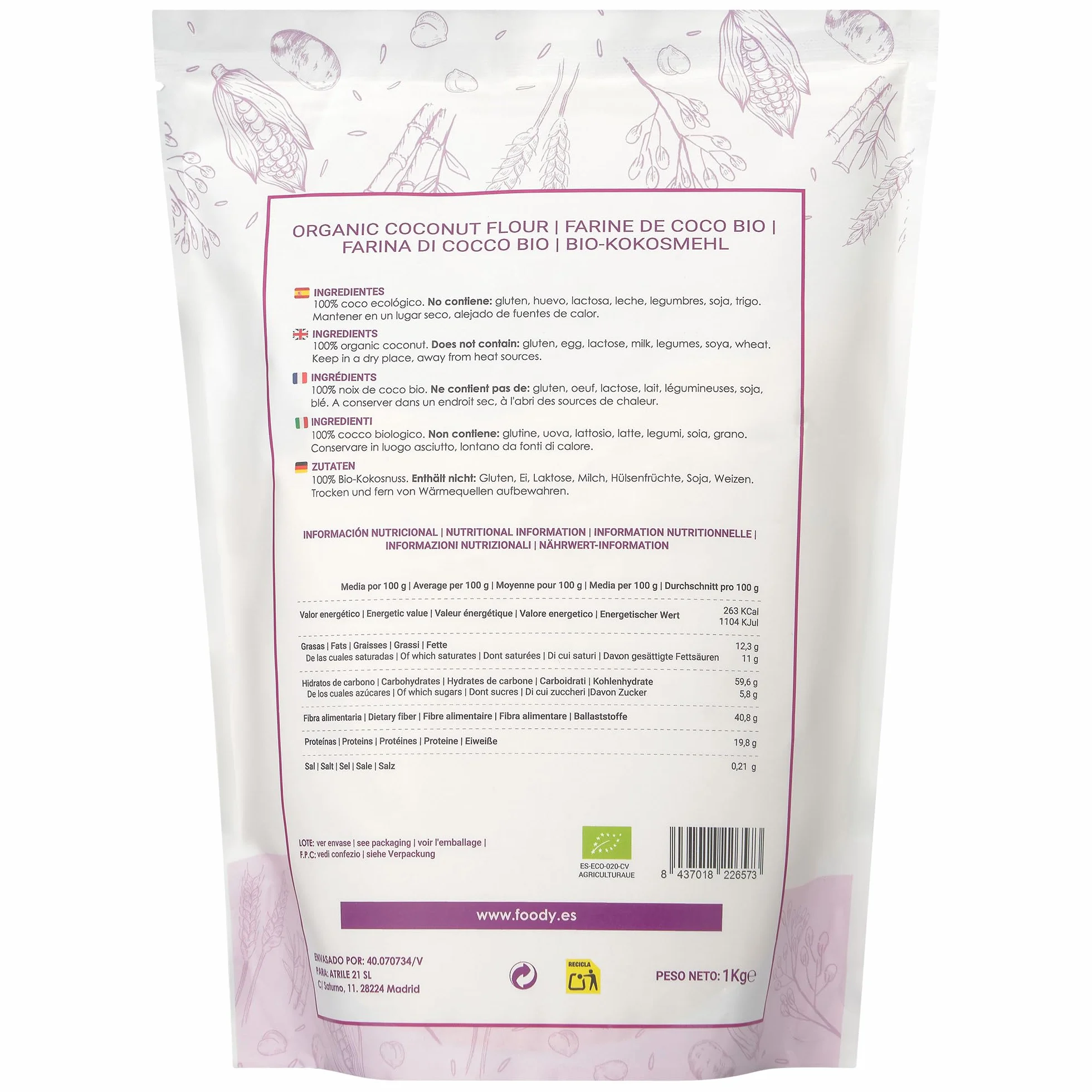 Harina de coco 1Kg vegana sin gluten keto