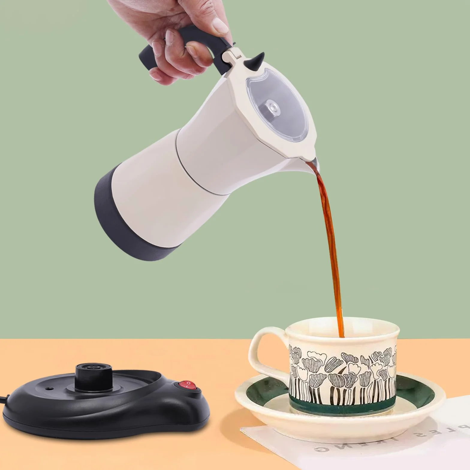 Cafetera eléctrica italiana 6 tazas espresso 10,2 x 19,5 cm blanco arroz