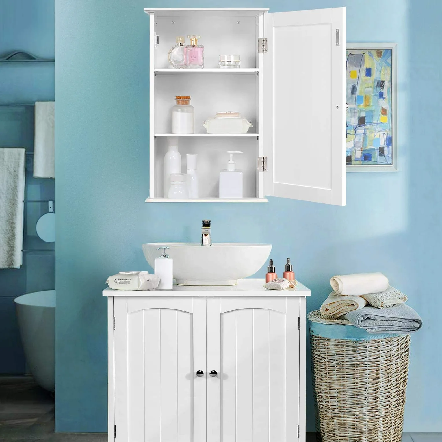 Yaheetech Armario Baño Pared Tres Niveles 35x21x55cm Blanco