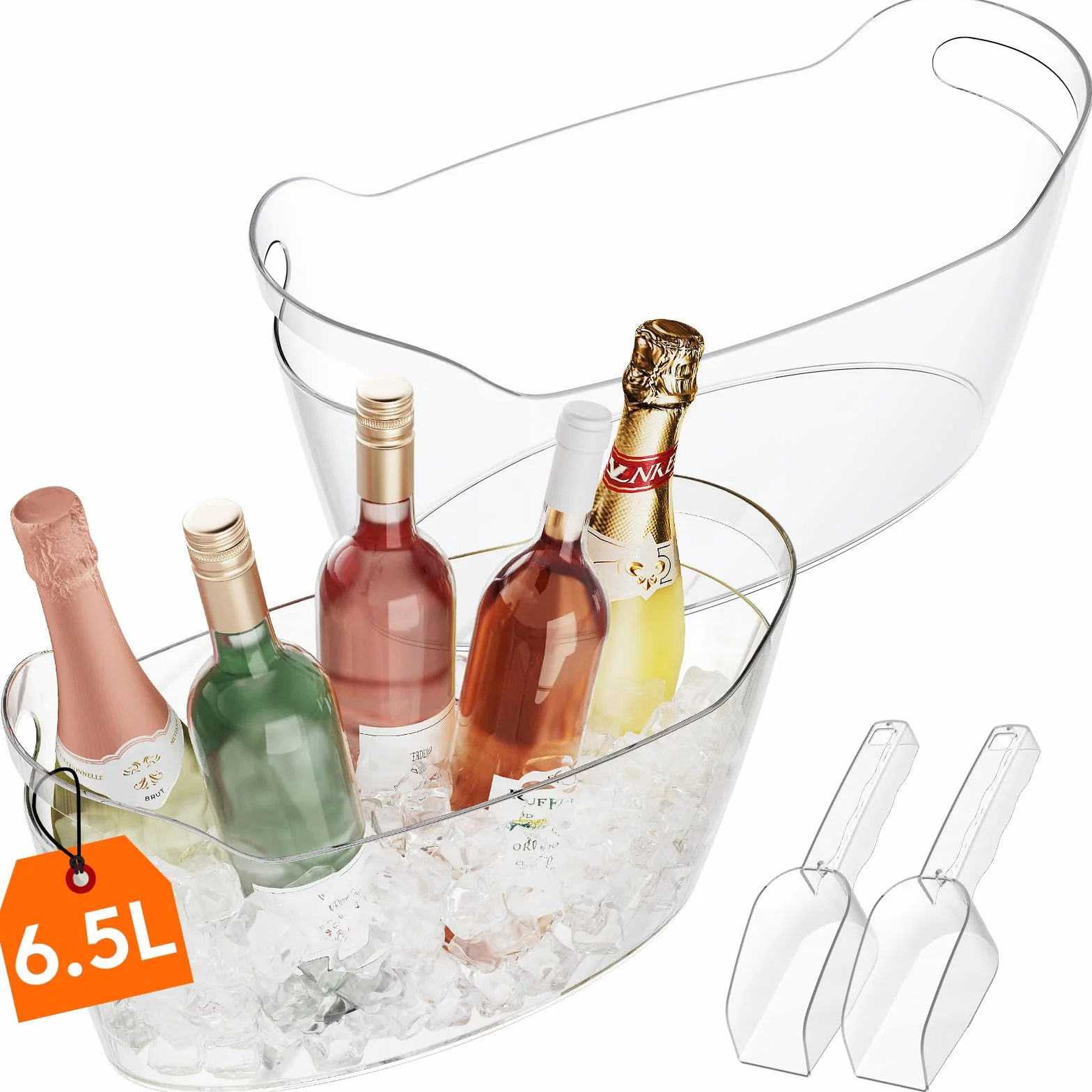 Lifewit Cubitera para Botellas Grande 6.5L, Enfriador de Botellas de Vino con Cuchara, Ice Bucket Portátil 38x18x20 cm, Juego de 2