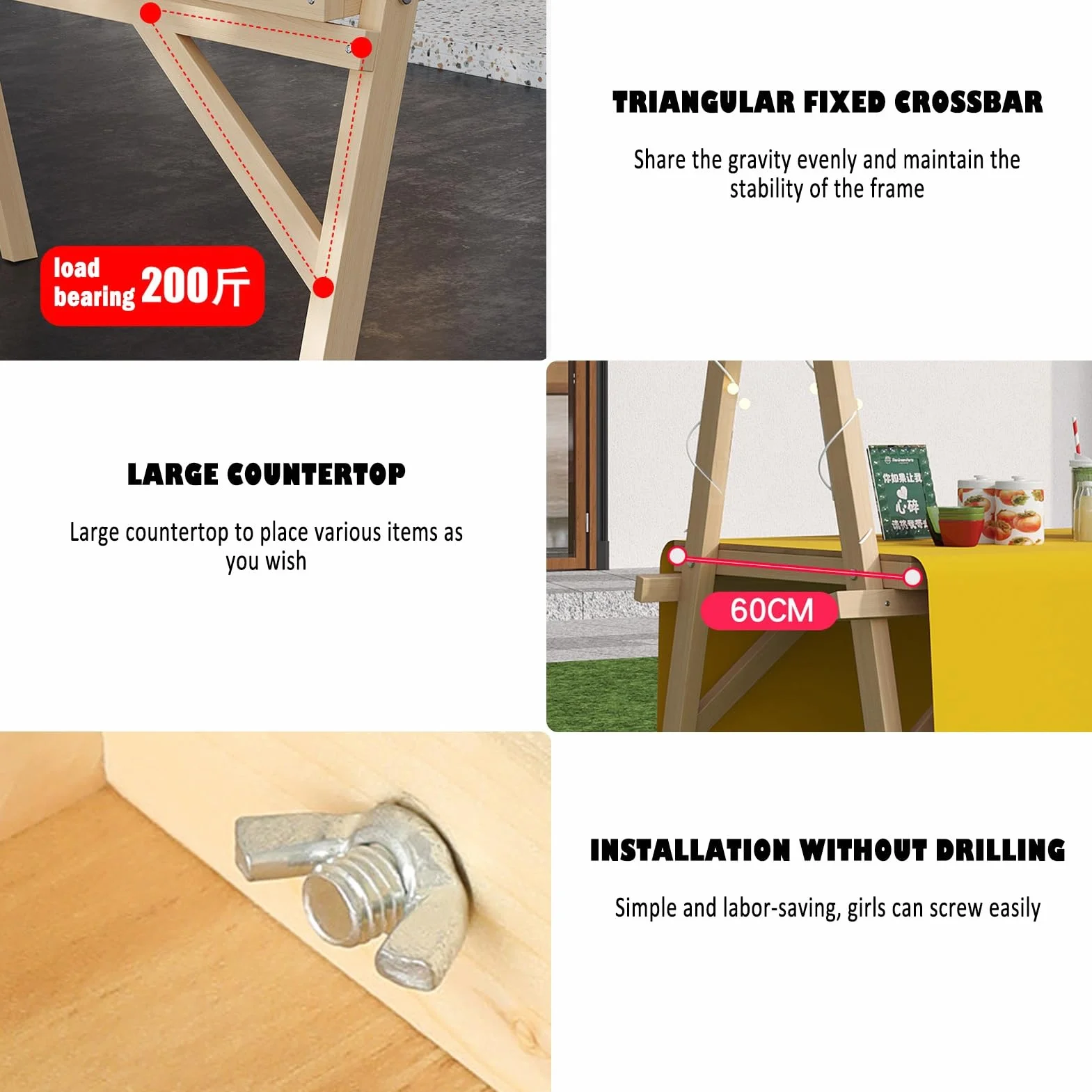 Puesto De Mercado Portátil De Madera Cubierto De Tela, Carrito Plegable para Vendedores Ambulantes con Toldo, Venta Callejera, Mercadillos(Mahjong,47.2in/120cm)