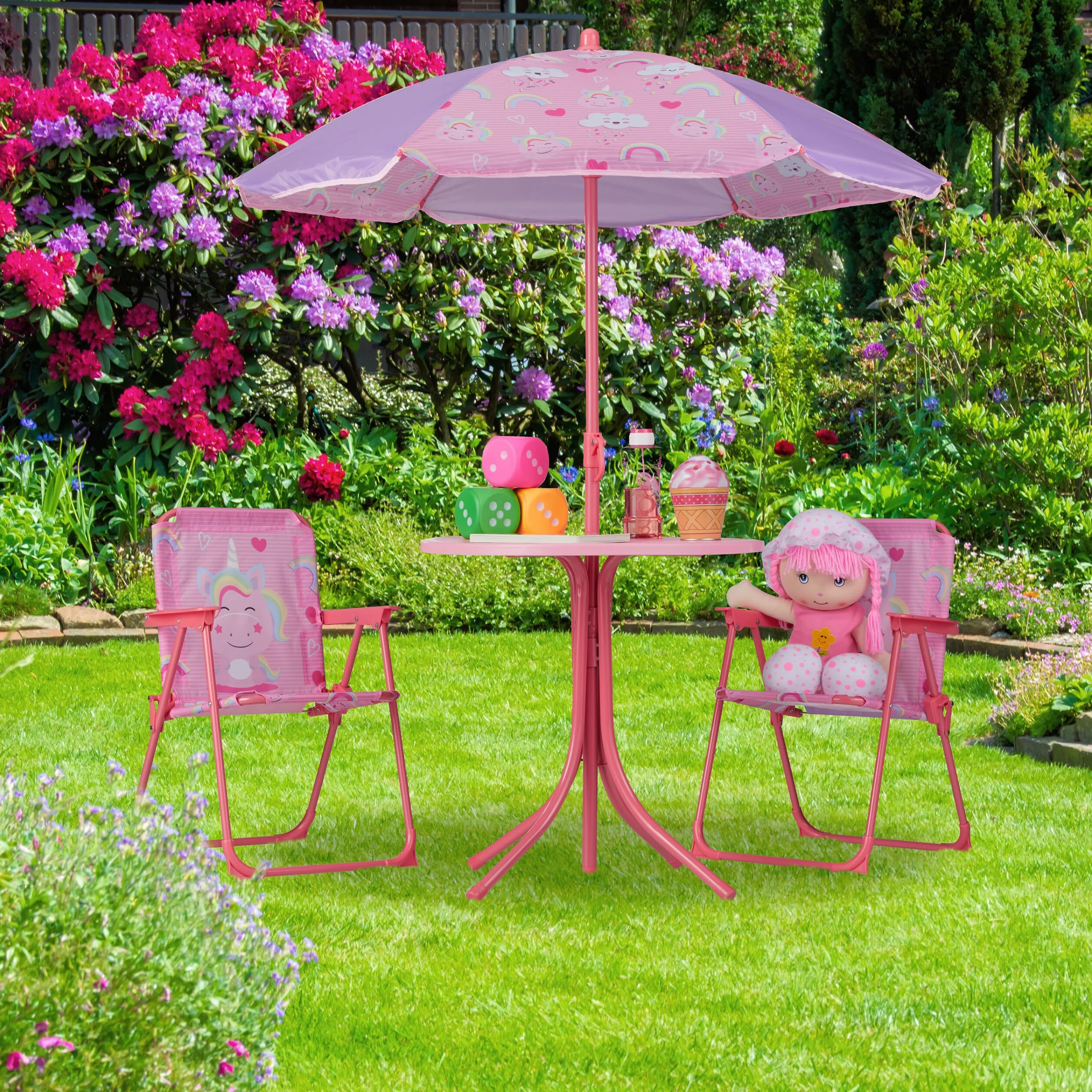 Relaxdays Silla Infantil Plegable Camping Unicornio 51,5x36x37,5 cm Asiento Pícnic Multicolor