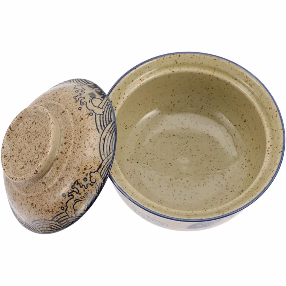 POPETPOP Tazón de Ramen Japonés Fácil de Limpiar de Cerámica con Tapa, Diseño Simple y Elegante, Resistente a Altas Temperaturas para Servir Fideos y Sopa