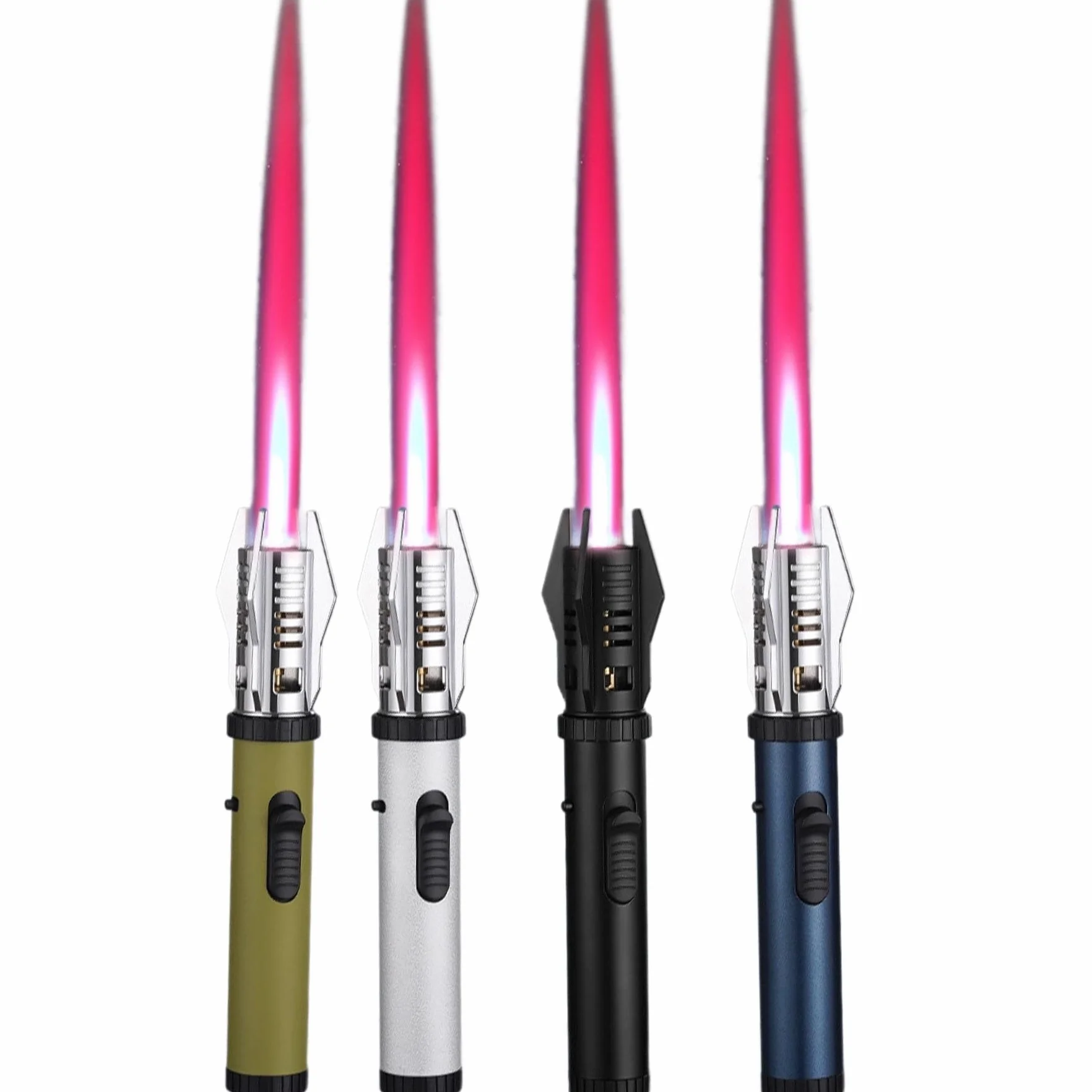 Paquete de 4 encendedores de butano resistentes al viento con bloqueo de seguridad, ideal para cocinar al aire libre y regalos de barbacoa